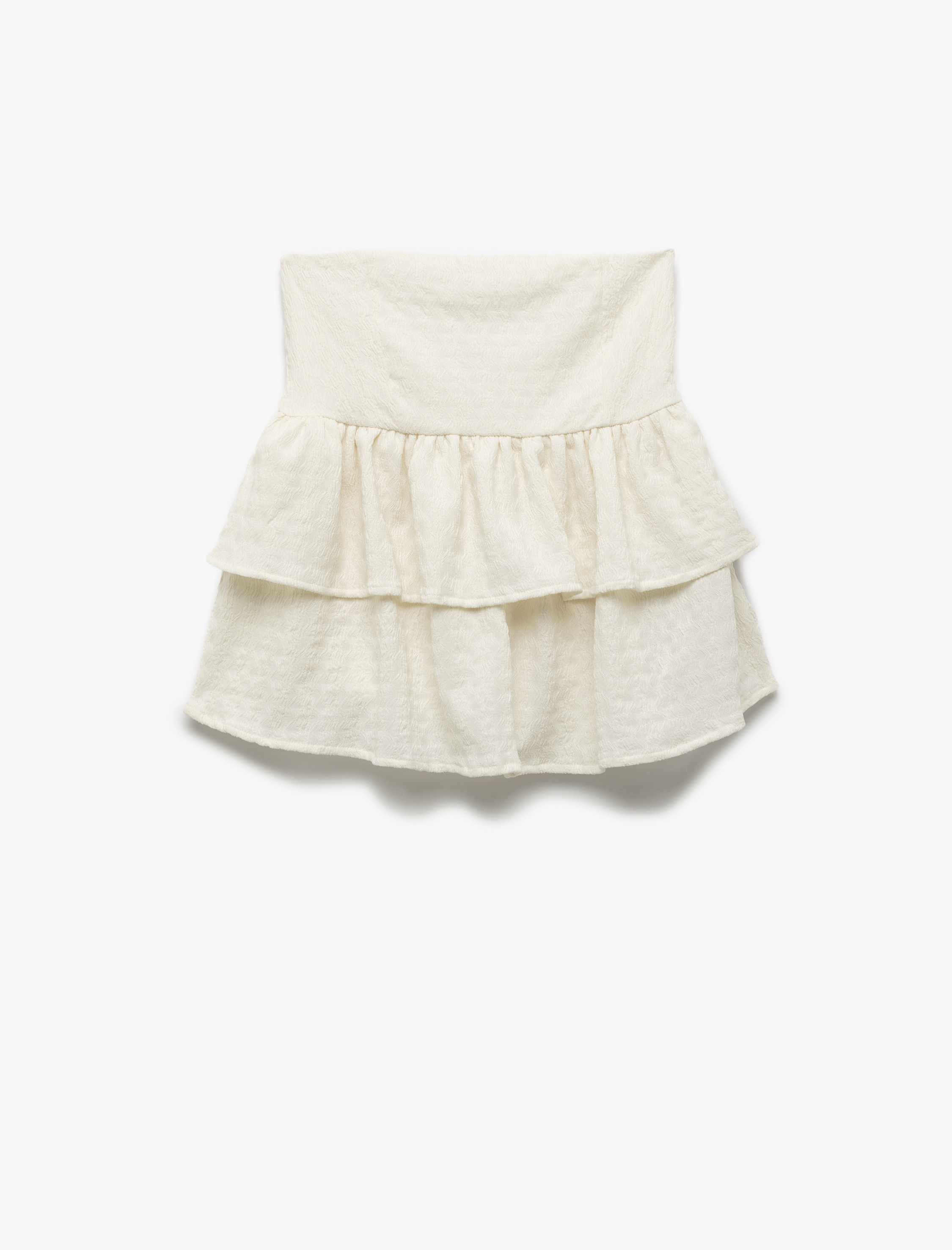   Dokulu Bürümcük Kumaş Katlı Fırfırlı Straplez Üst