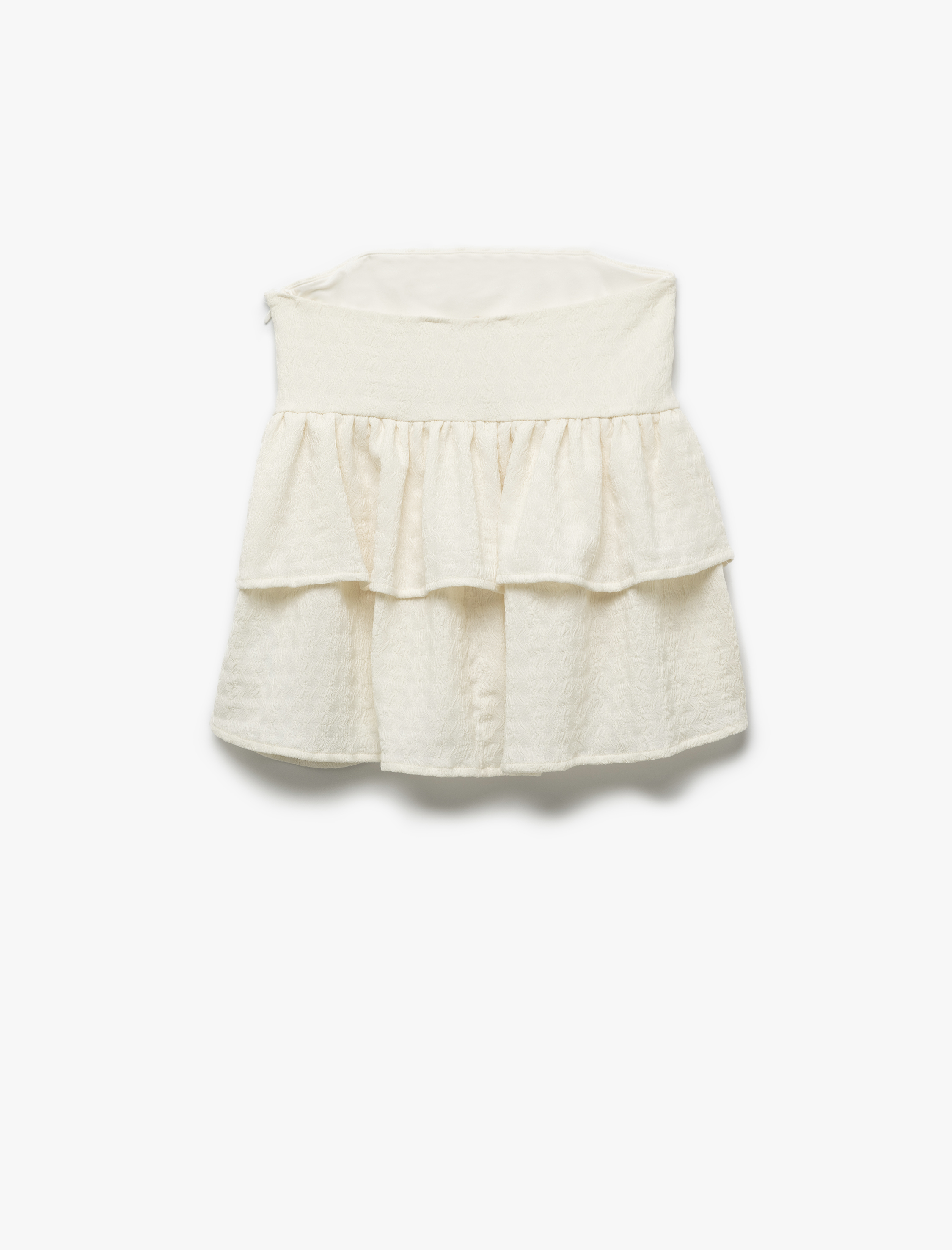   Dokulu Bürümcük Kumaş Katlı Fırfırlı Straplez Üst