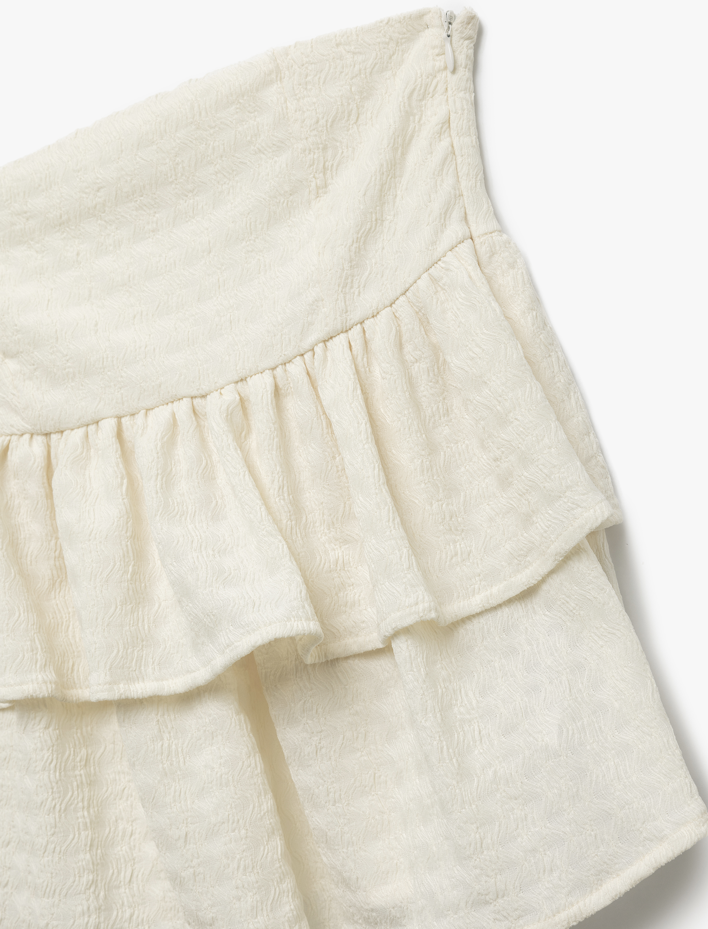   Dokulu Bürümcük Kumaş Katlı Fırfırlı Straplez Üst