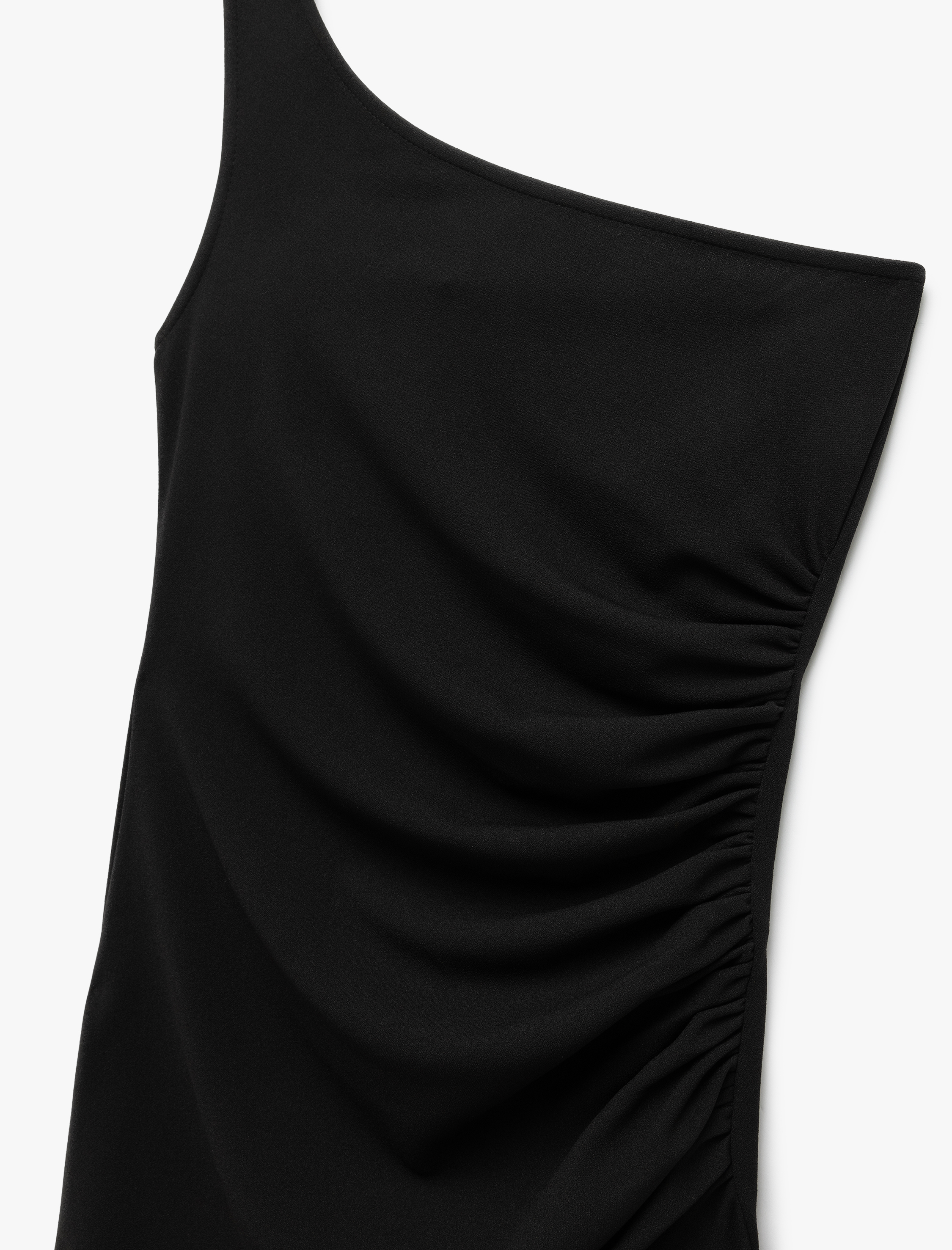 Drape Detaylı Krep Scuba Kumaş Tek Omuz Mini Elbise