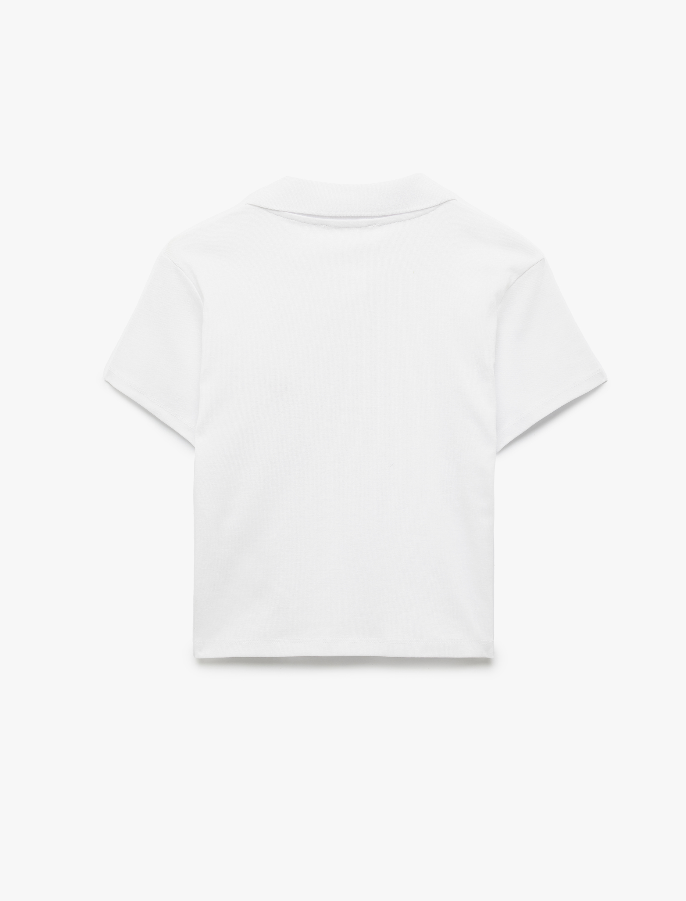   Pamuklu İşleme Detaylı Düğmeli Kısa Kollu Polo Yaka Tişört