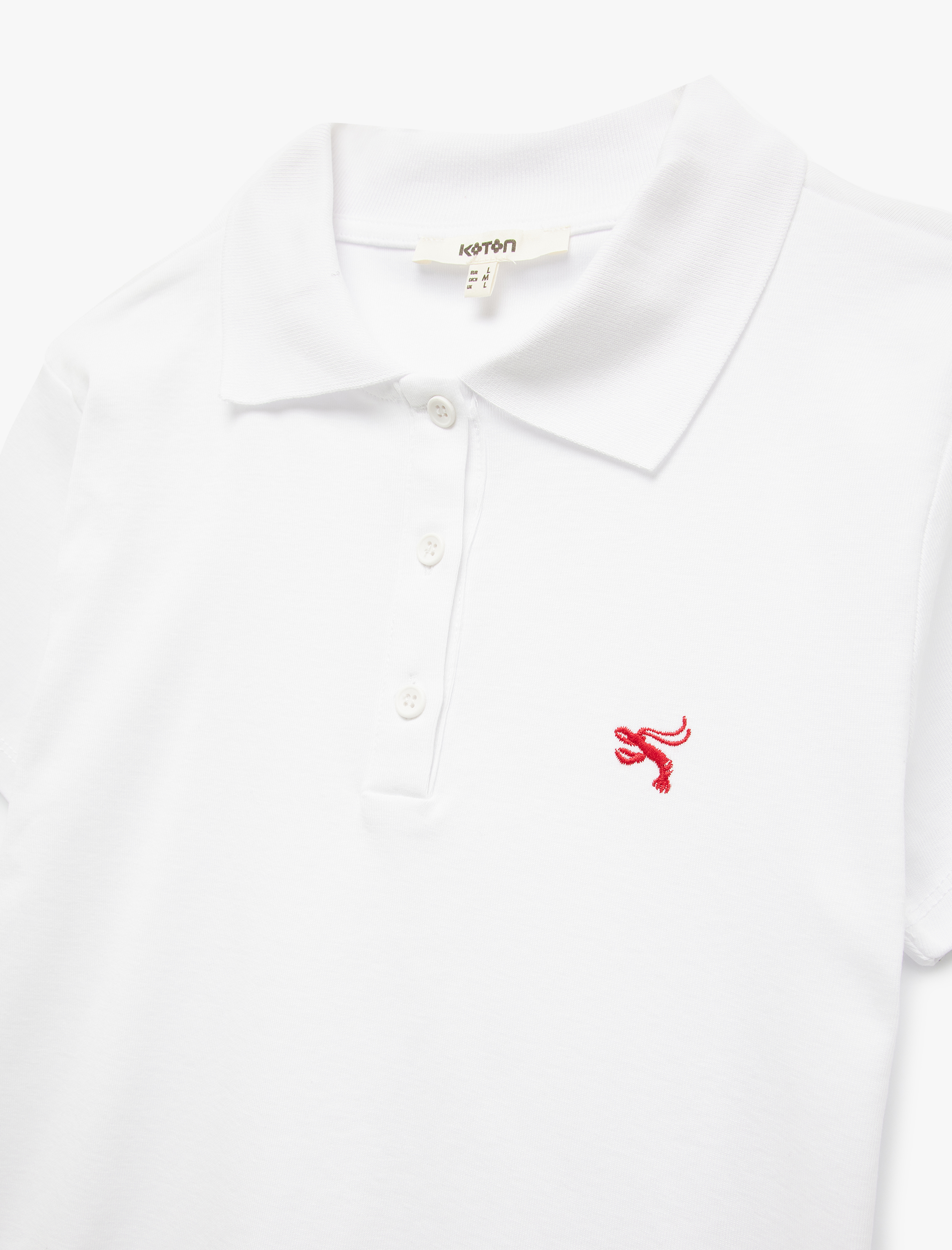   Pamuklu İşleme Detaylı Düğmeli Kısa Kollu Polo Yaka Tişört