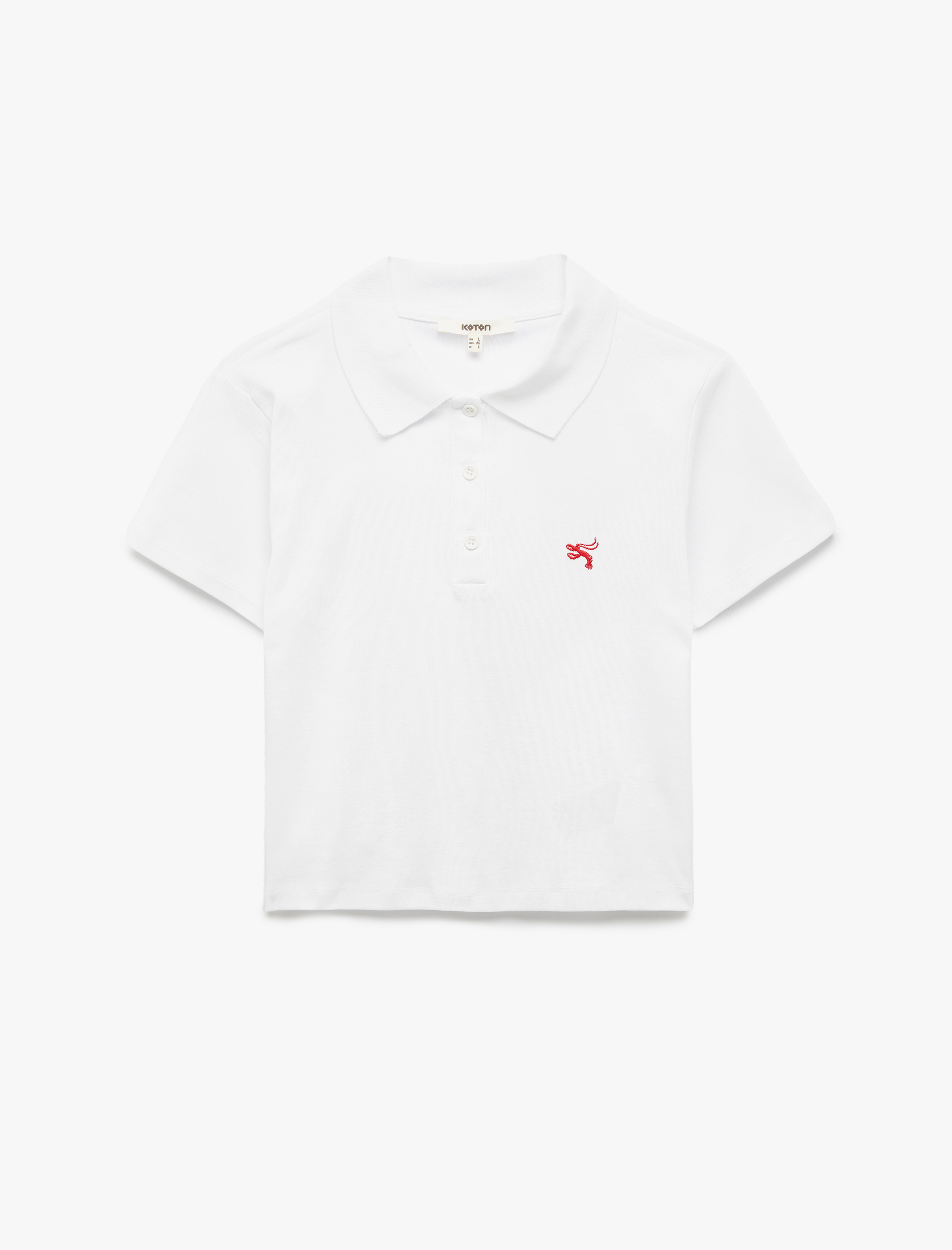   Pamuklu İşleme Detaylı Düğmeli Kısa Kollu Polo Yaka Tişört