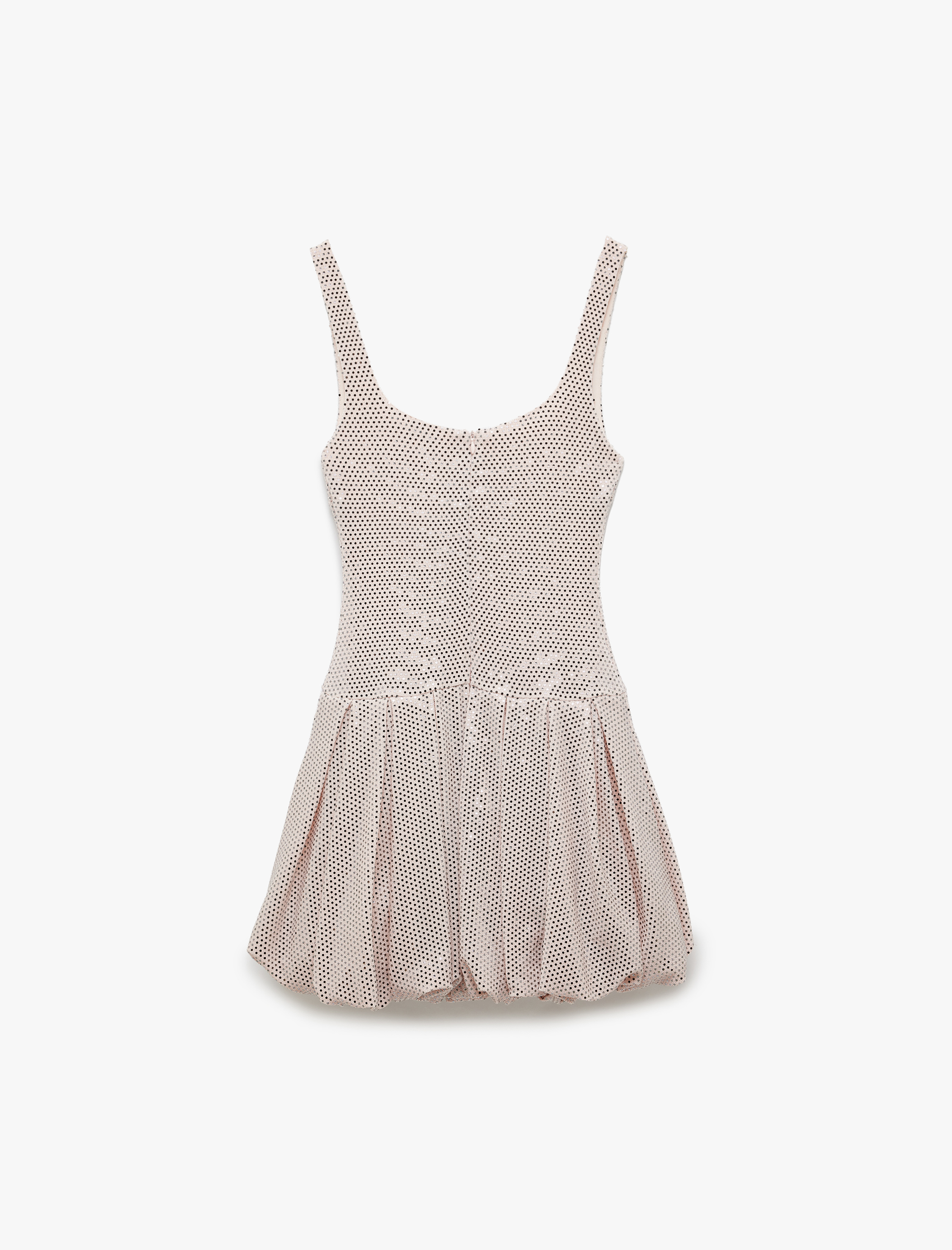 Pullu Kolsuz Dar Kesim Kare Yaka Mini Abiye Balon Elbise