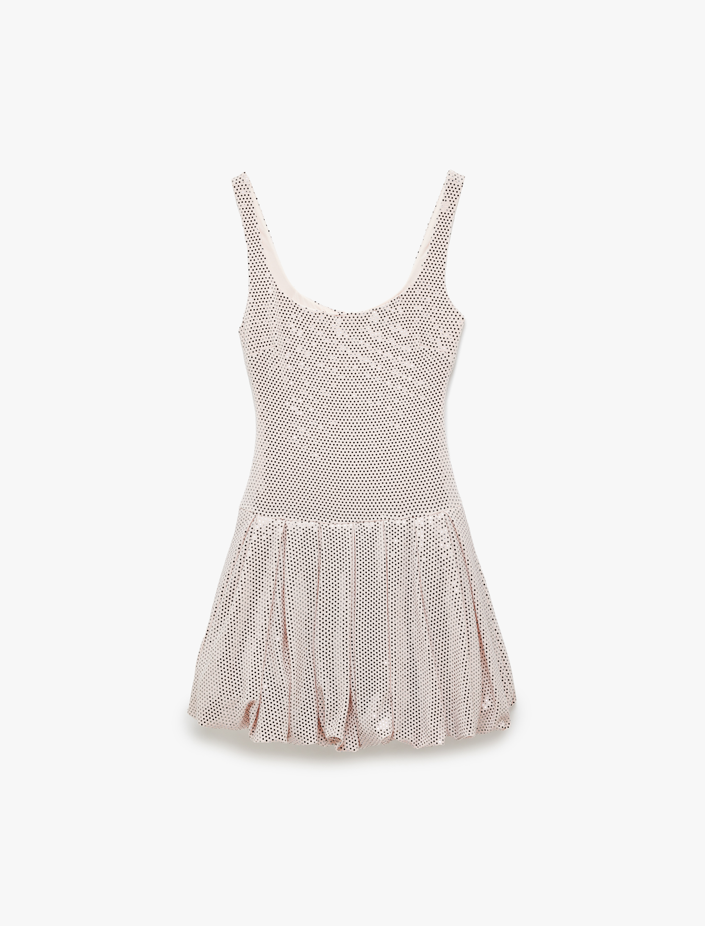 Pullu Kolsuz Dar Kesim Kare Yaka Mini Abiye Balon Elbise