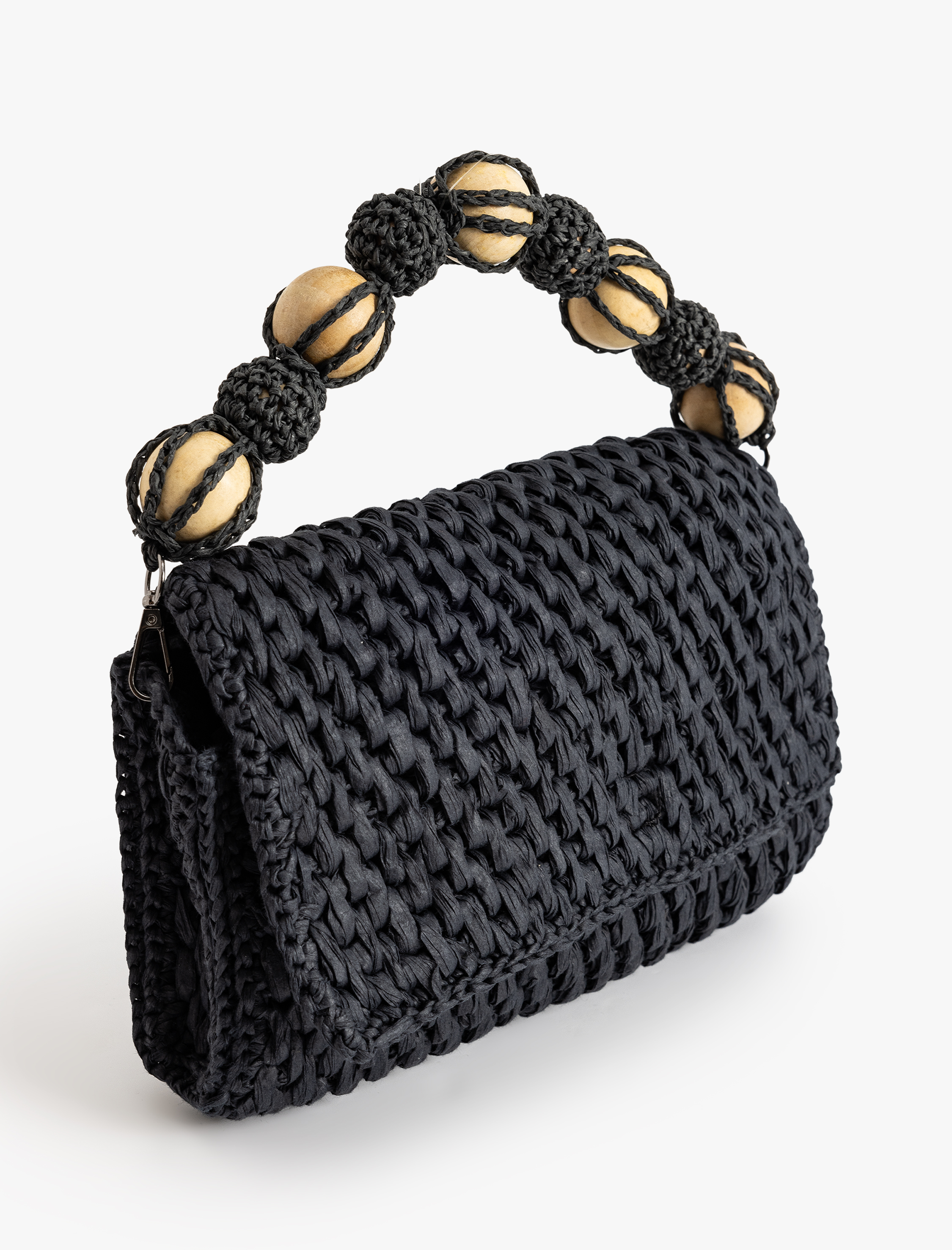  Kadın Hasır El Çantası Ahşap Aksesuarlı