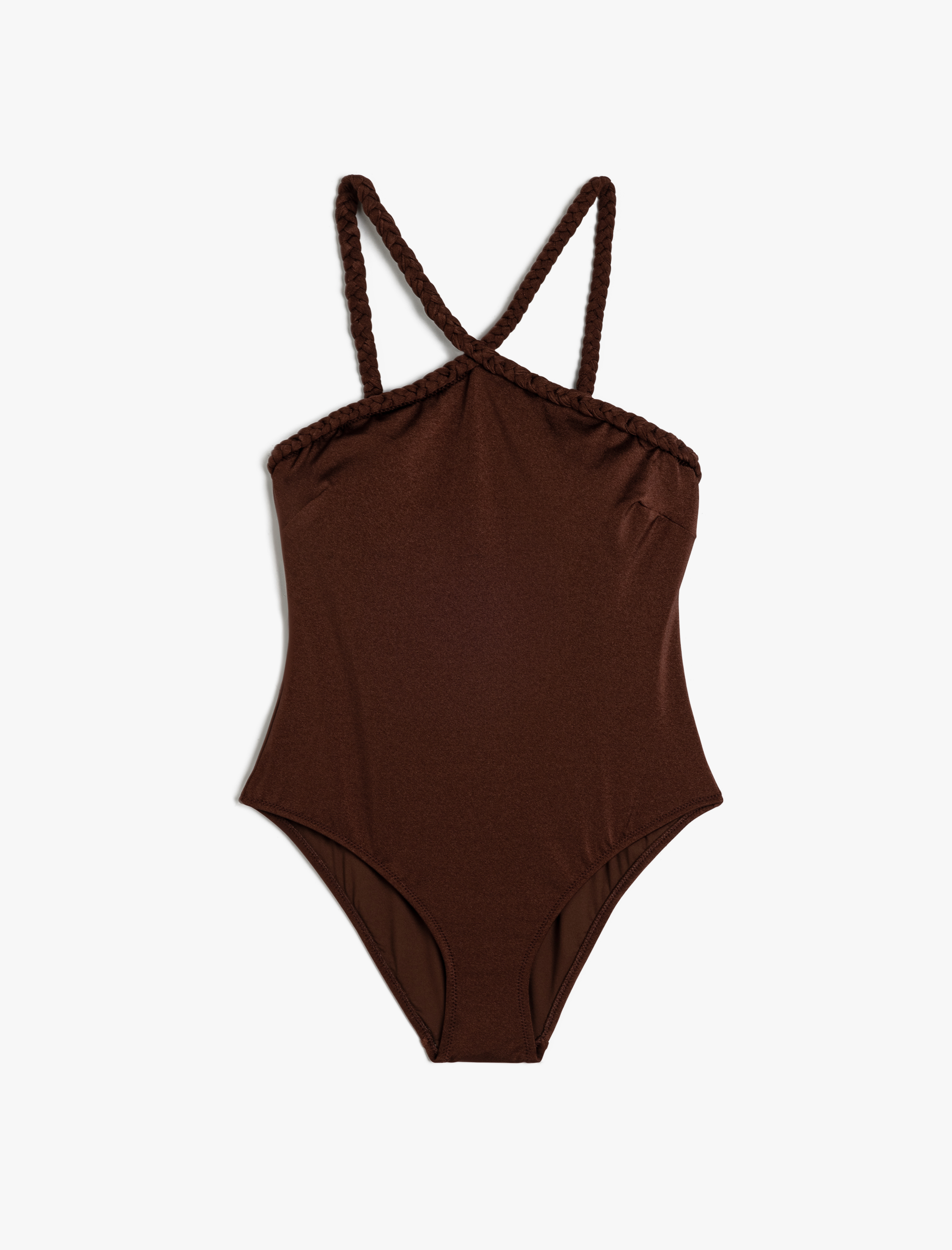   Parlak Halter Yaka Mayo Büzgü Detaylı Çapraz Askılı