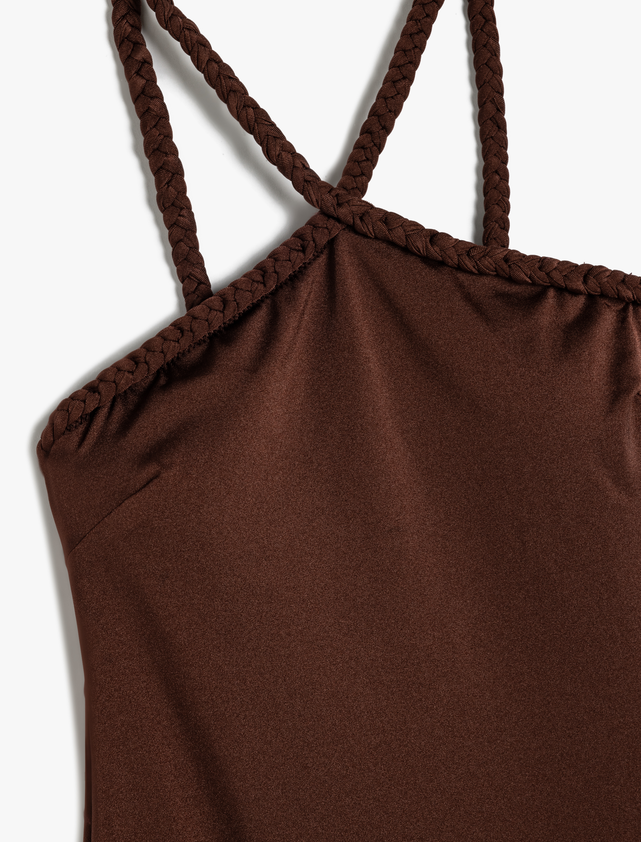   Parlak Halter Yaka Mayo Büzgü Detaylı Çapraz Askılı