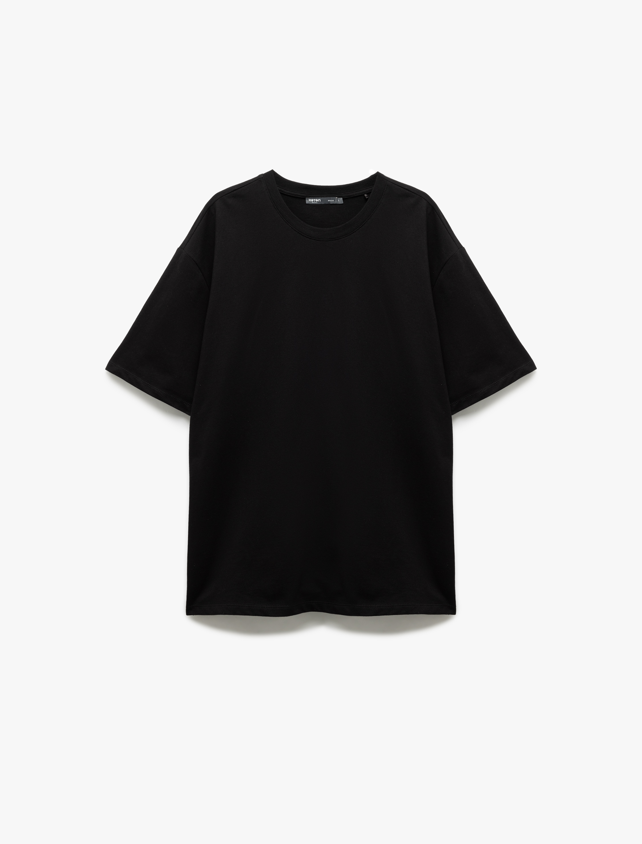   Basic Bisiklet Yaka Pamuklu Tok Kumaş Kısa Kollu Oversize Tişört