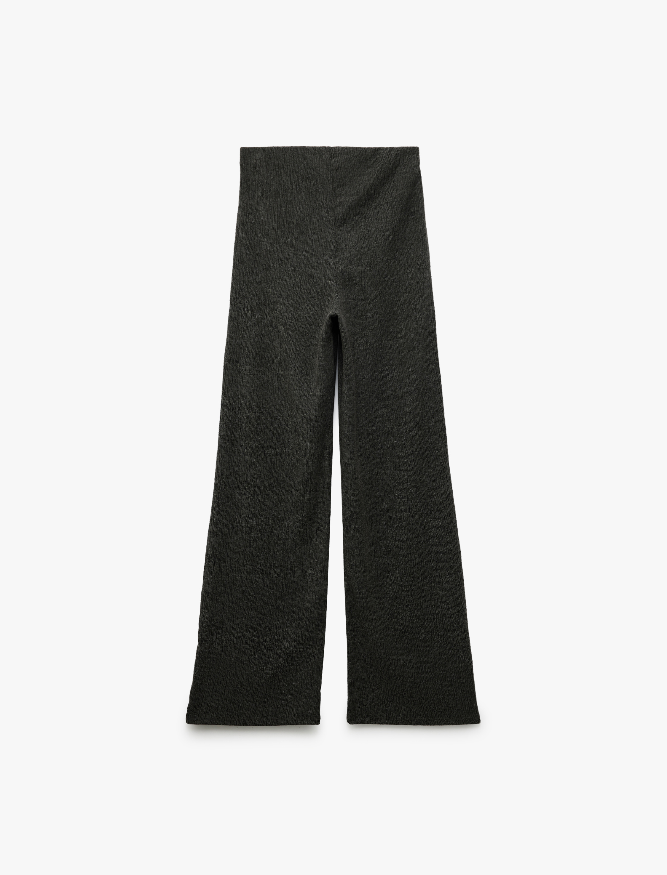 Slim Fit Dokulu Yüksek Bel Bol Paça Pantolon