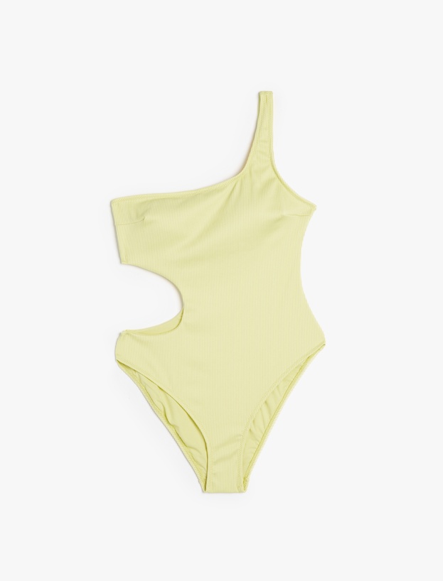 Dokulu Cutout Detaylı Tek Omuz Mayokini_3