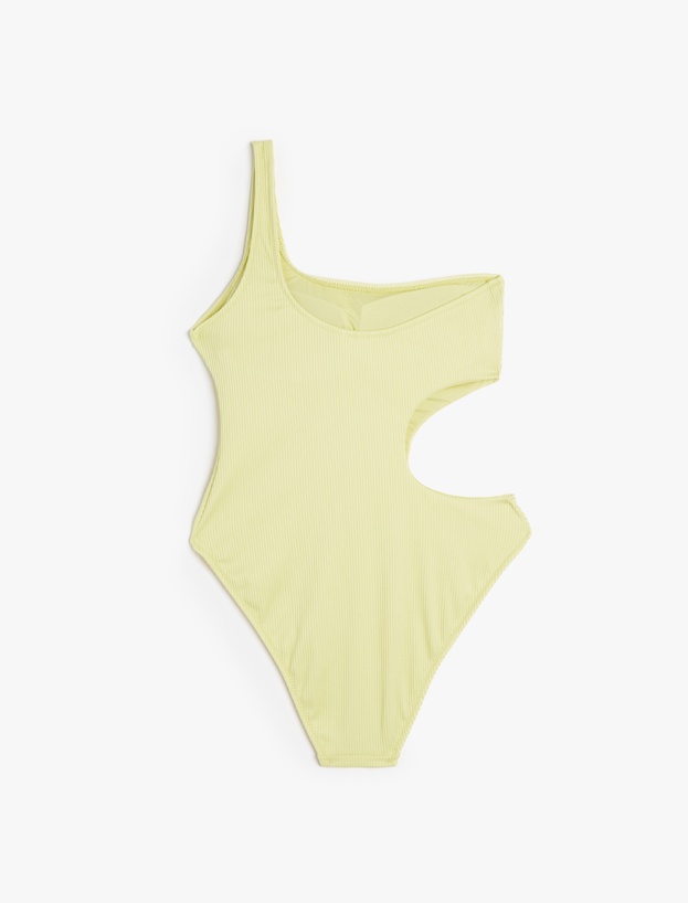Dokulu Cutout Detaylı Tek Omuz Mayokini_4