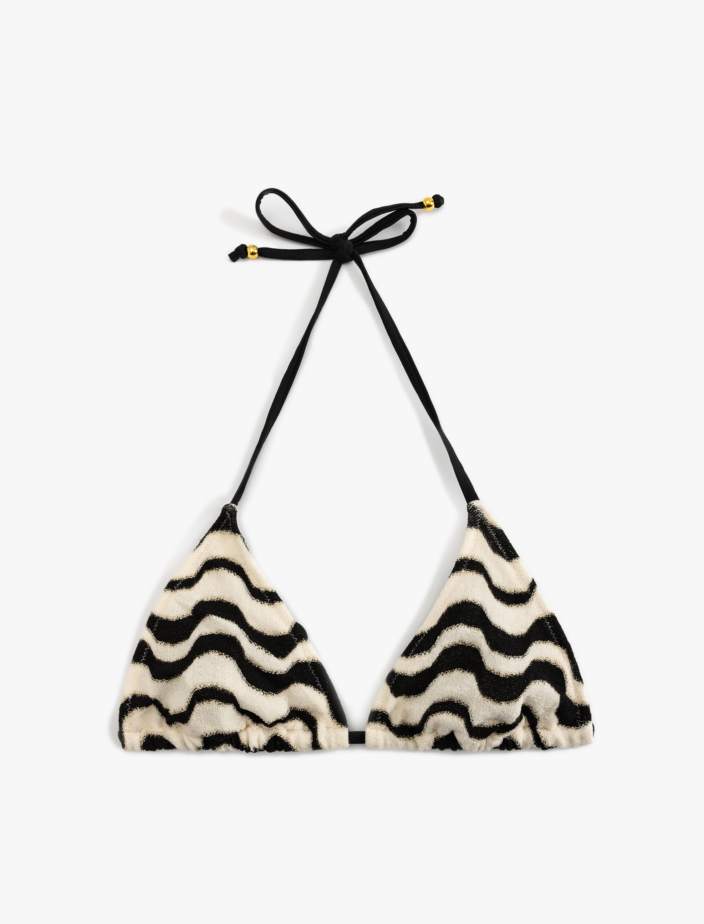   Su Yolu Desenli Boyundan Bağlamalı Üçgen Bikini Üstü