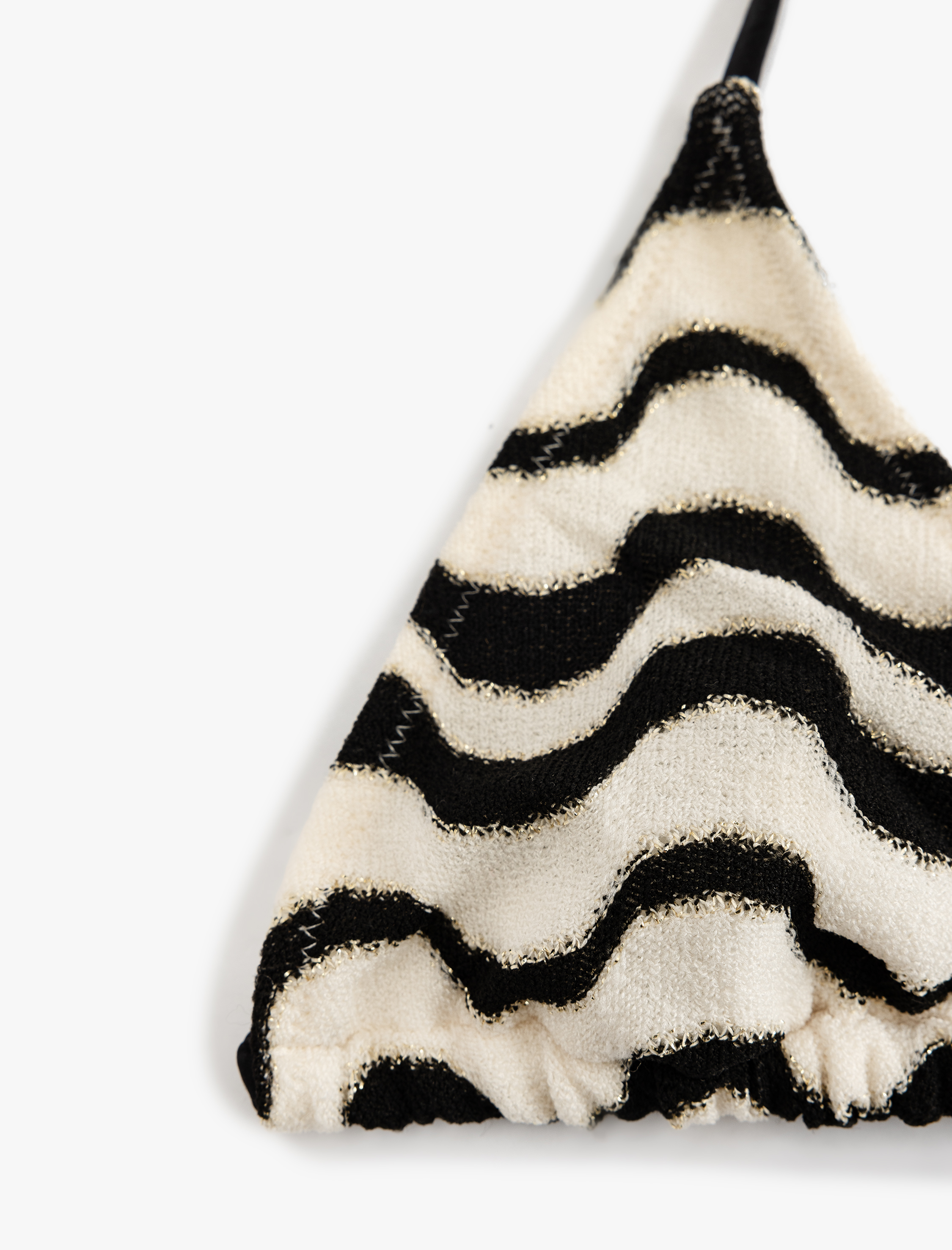   Su Yolu Desenli Boyundan Bağlamalı Üçgen Bikini Üstü