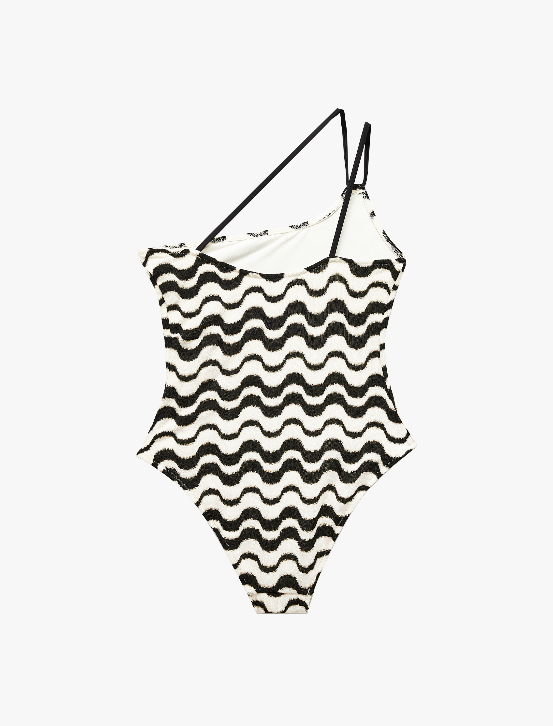 Su Yolu Desenli Dokulu Tek Omuz Mayo