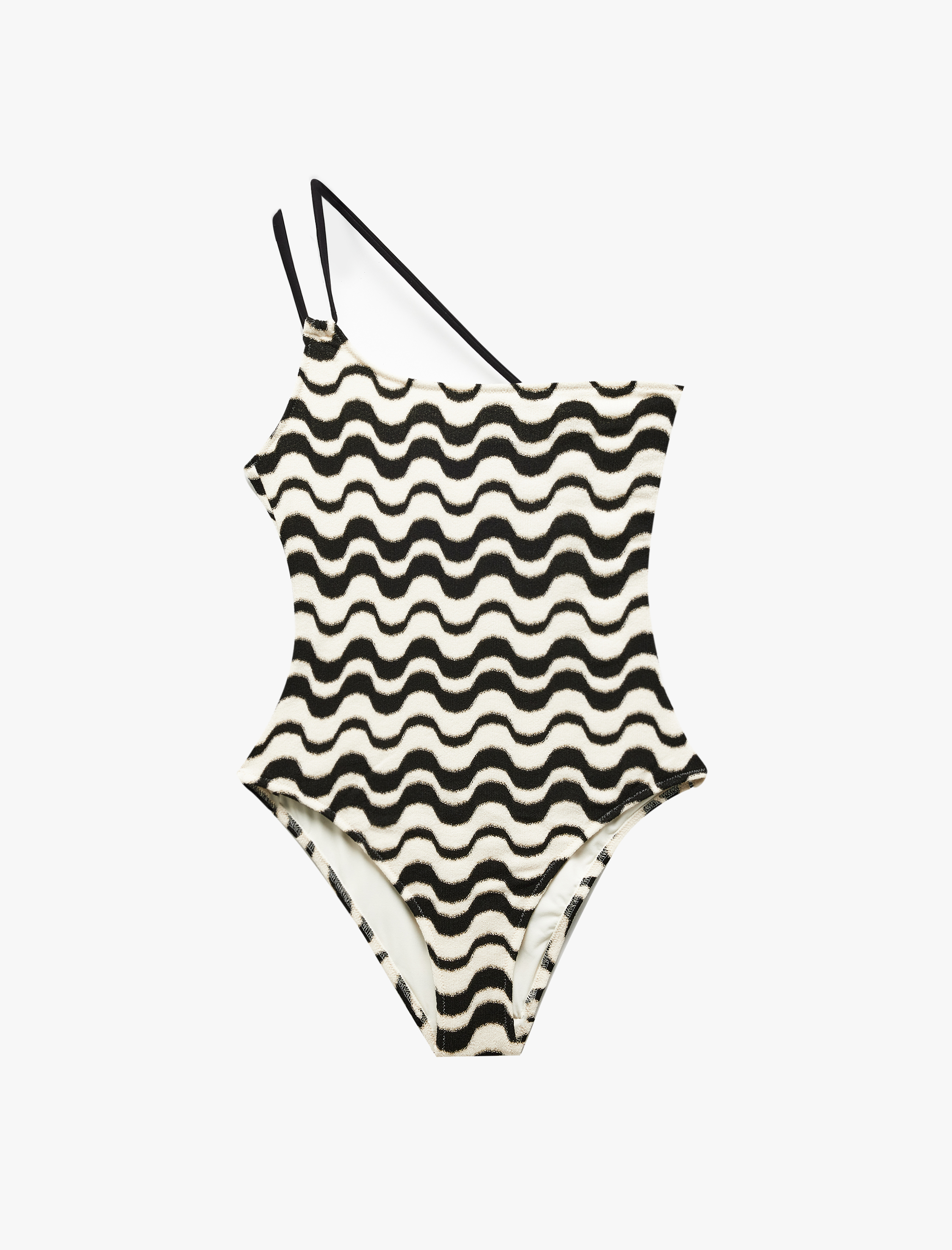 Su Yolu Desenli Dokulu Tek Omuz Mayo