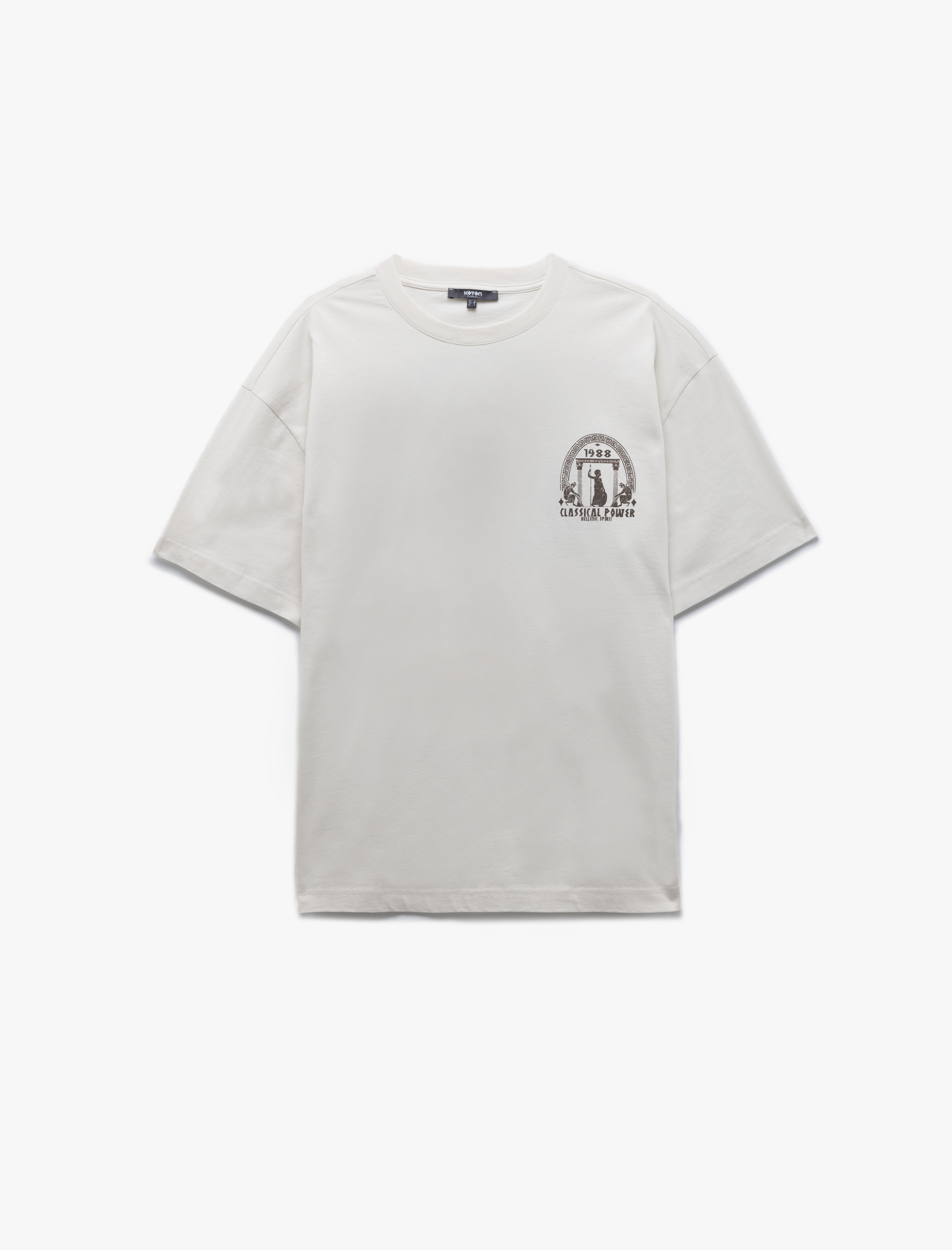   Kısa Kollu Pamuklu Bisiklet Yaka Oversize Arkası Baskılı Tişört