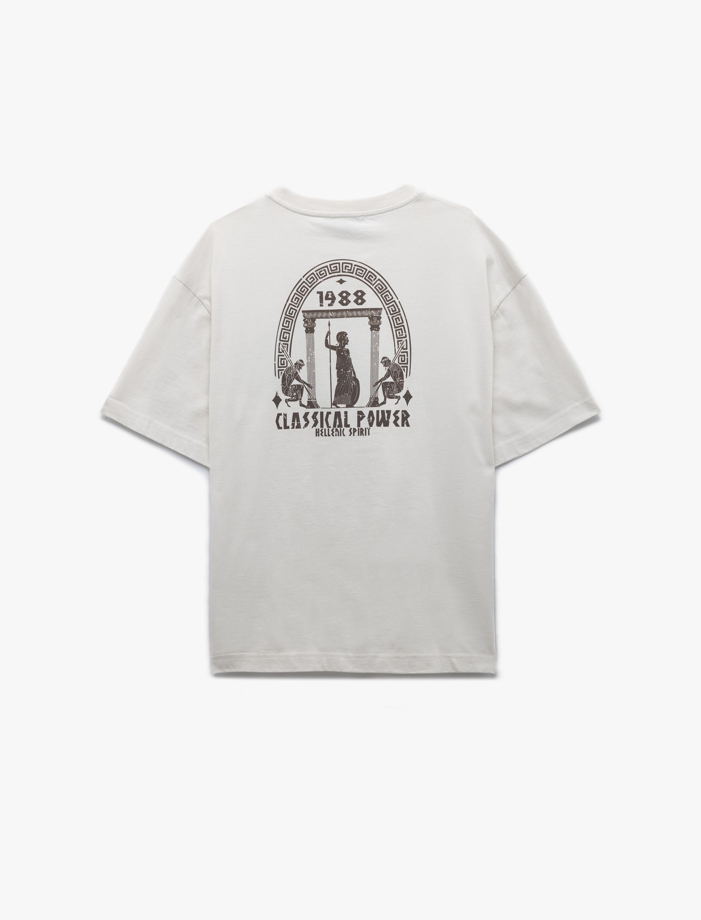   Kısa Kollu Pamuklu Bisiklet Yaka Oversize Arkası Baskılı Tişört