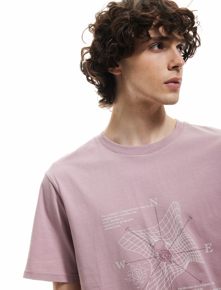  Pamuklu Regular Fit Bisiklet Yaka Kısa Kollu Baskılı Tişört