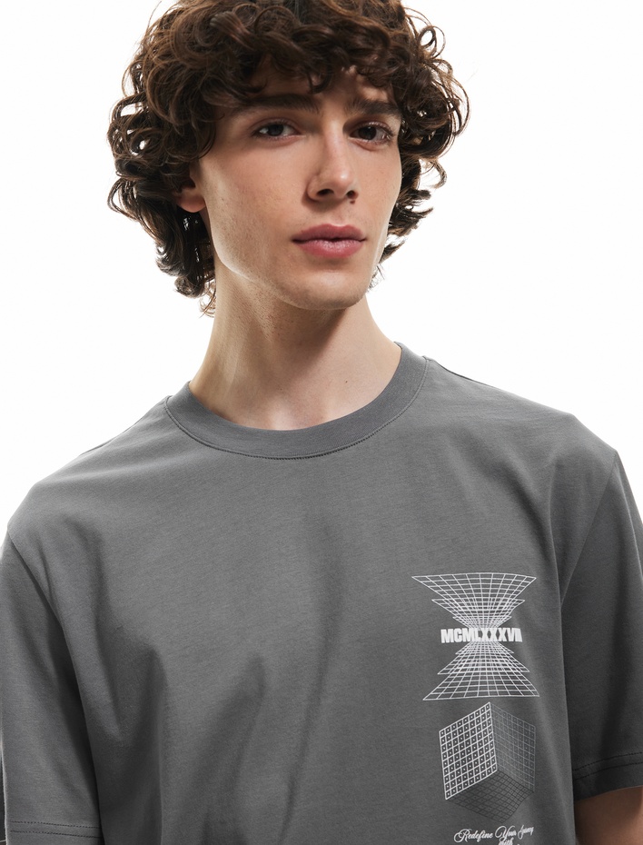  Bisiklet Yaka Pamuklu Regular Fit Kısa Kollu Baskılı Tişört