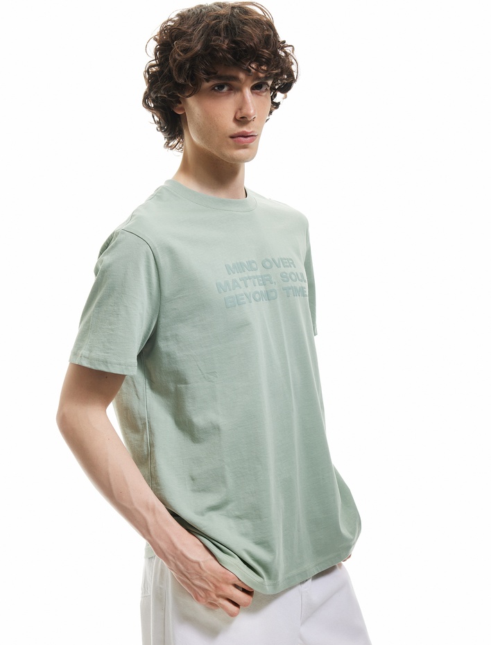  Kısa Kollu Regular Fit Bisiklet Yaka Pamuklu Baskılı Tişört