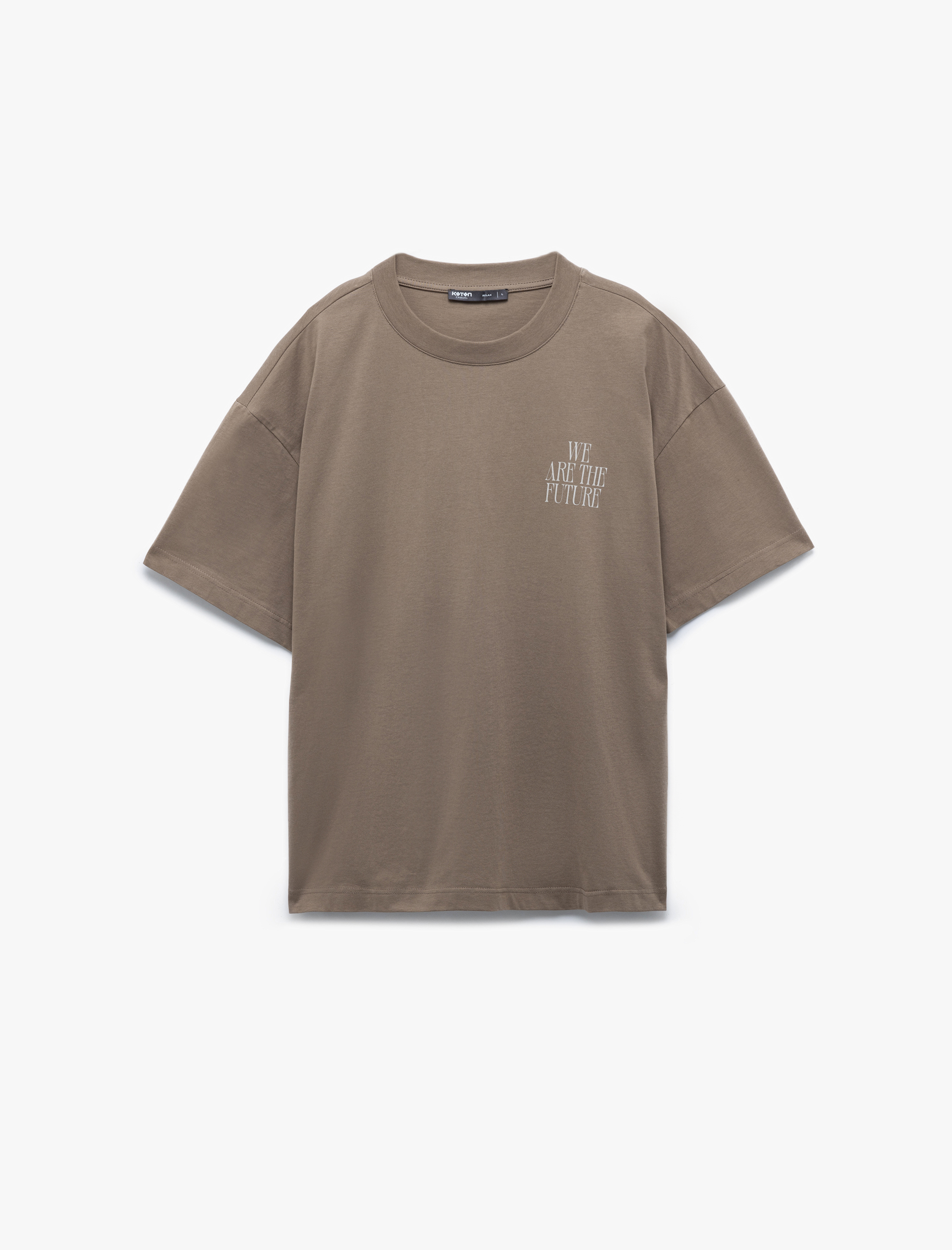   Bisiklet Yaka Arkası Baskılı Kısa Kollu Pamuklu Oversize Tişört