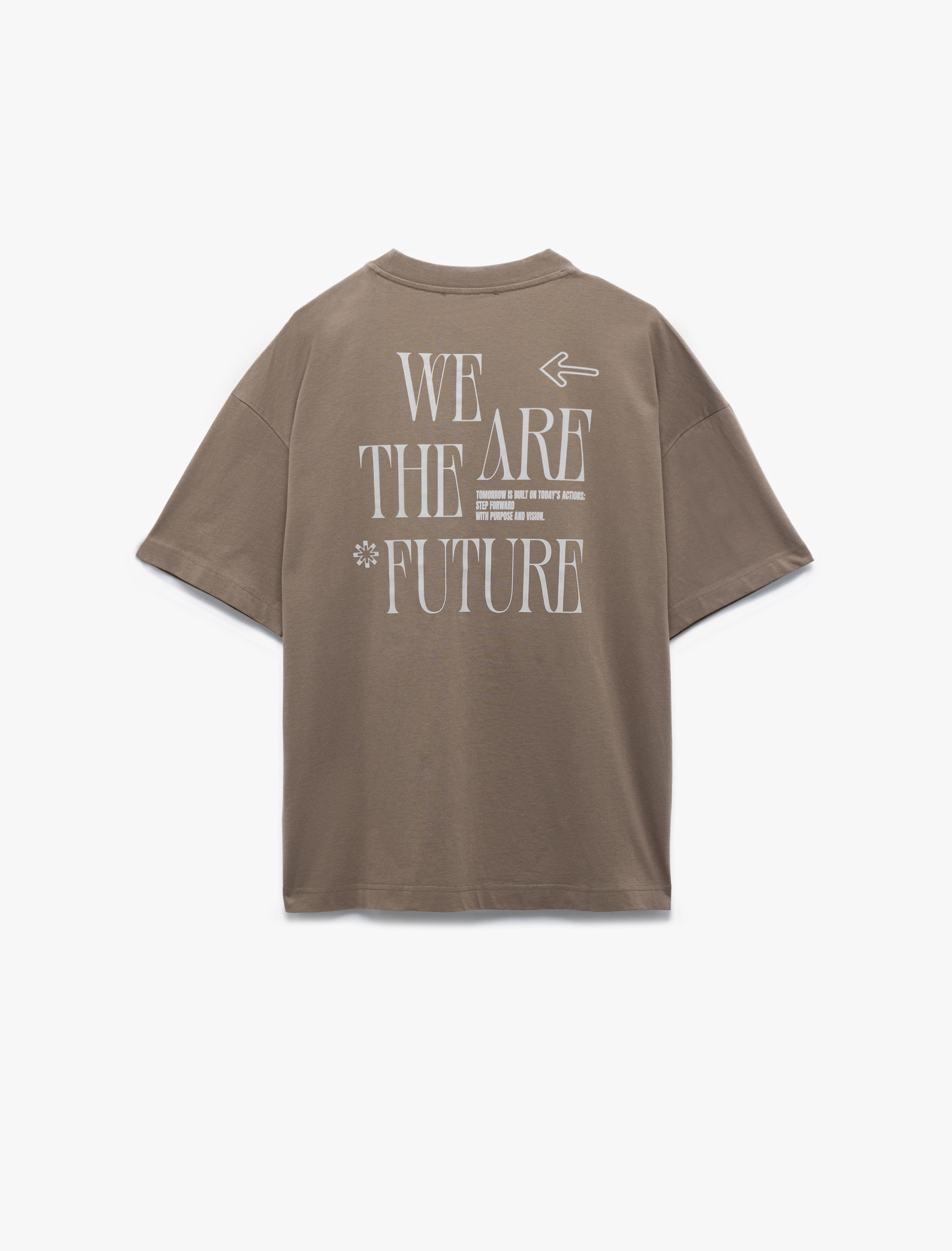   Bisiklet Yaka Arkası Baskılı Kısa Kollu Pamuklu Oversize Tişört