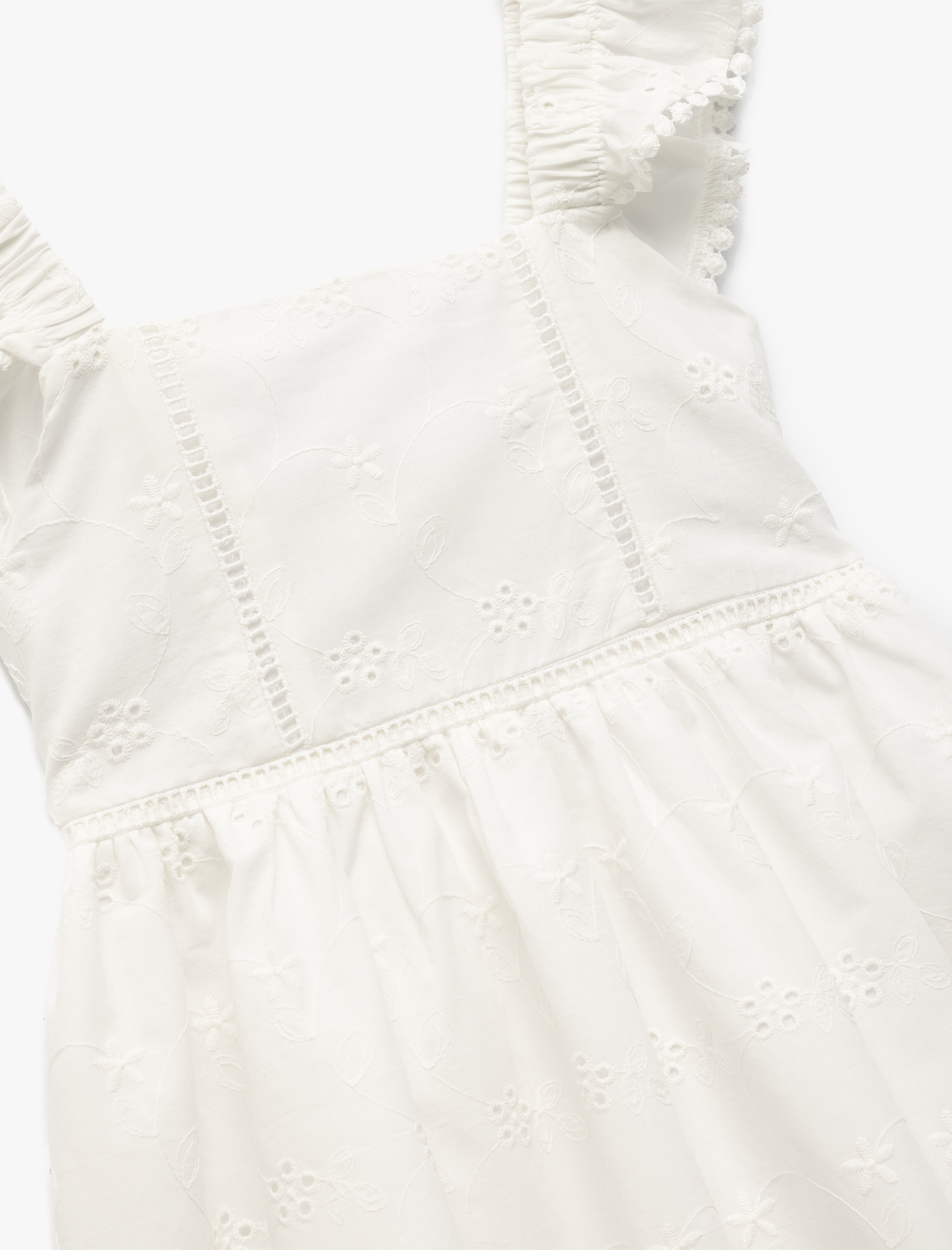  Kız Çocuk Pamuklu Brodeli Kare Yaka Askılı Elbise