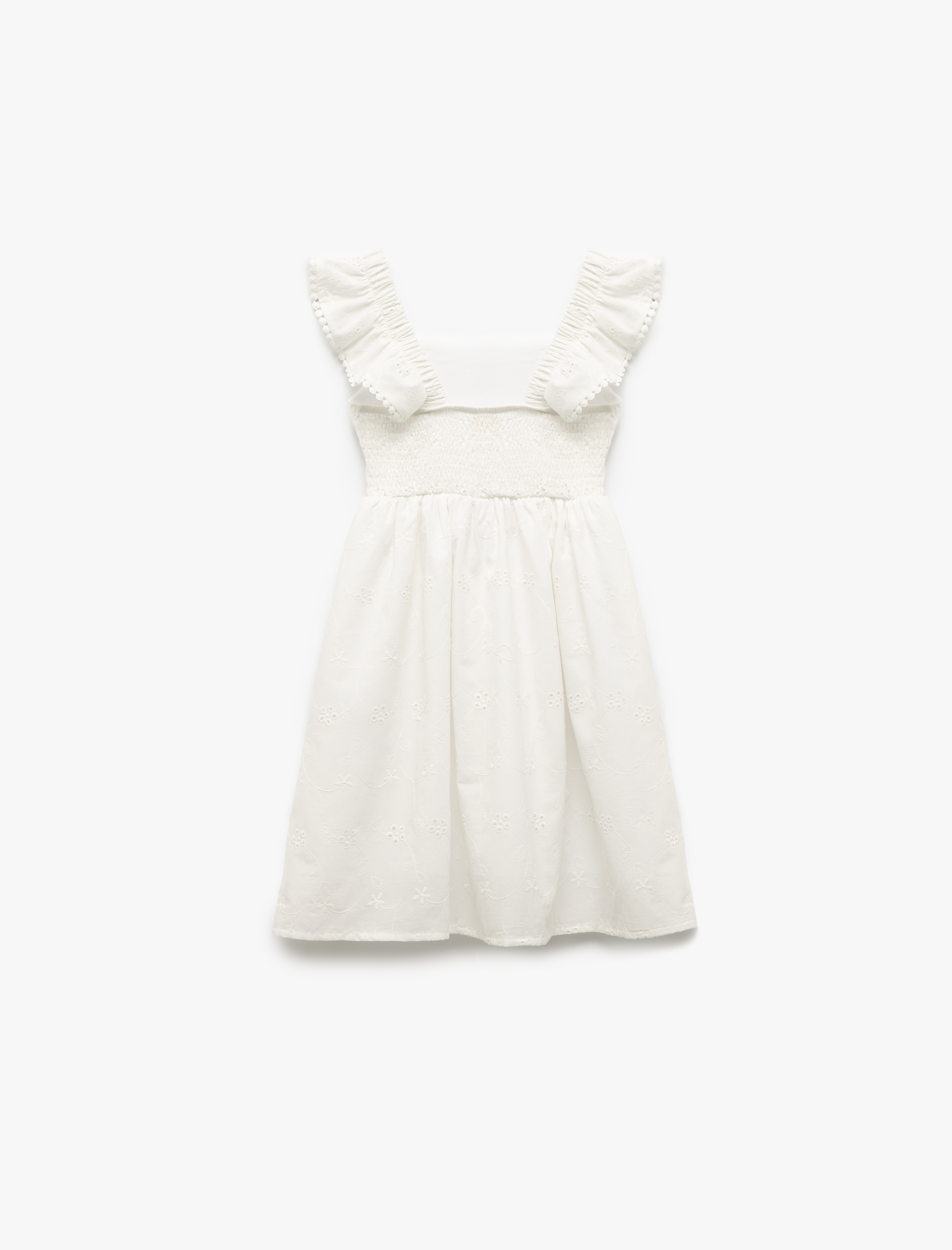  Kız Çocuk Pamuklu Brodeli Kare Yaka Askılı Elbise