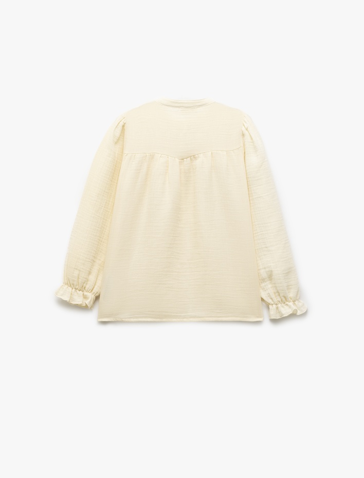 Kız Çocuk Uzun Kollu Bisiklet Yaka Düğmeli Pamuklu Gömlek