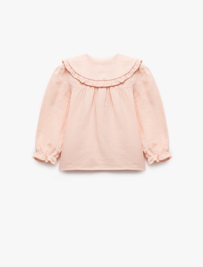 Kız Bebek Pamuklu Fırfır Detaylı Uzun Kollu Bebe Yaka Gömlek