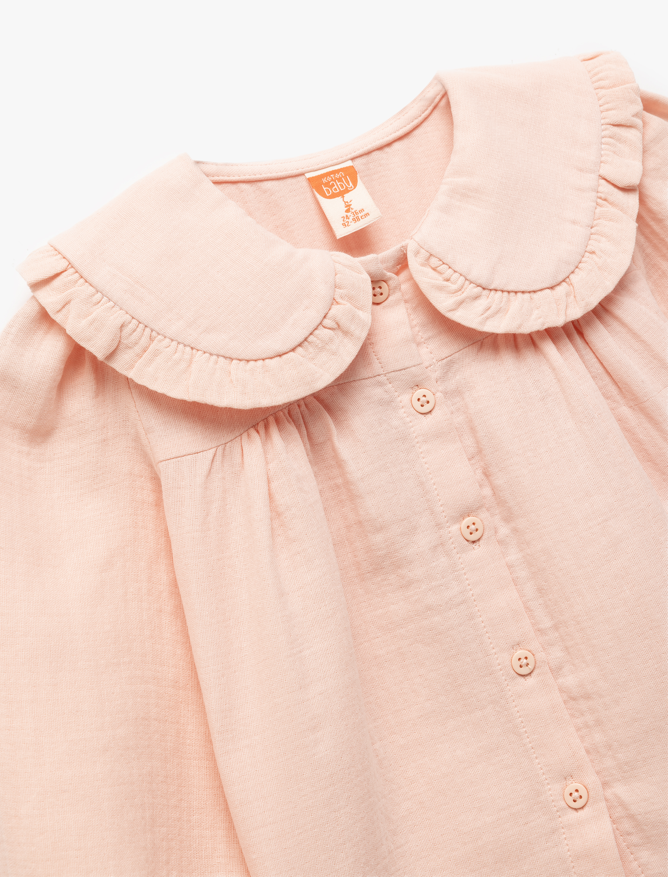 Kız Bebek Pamuklu Fırfır Detaylı Uzun Kollu Bebe Yaka Gömlek