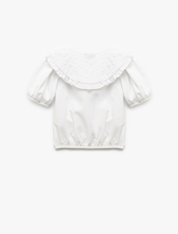 Kız Bebek Brodeli Kısa Kollu Pamuklu Bebe Yaka Gömlek