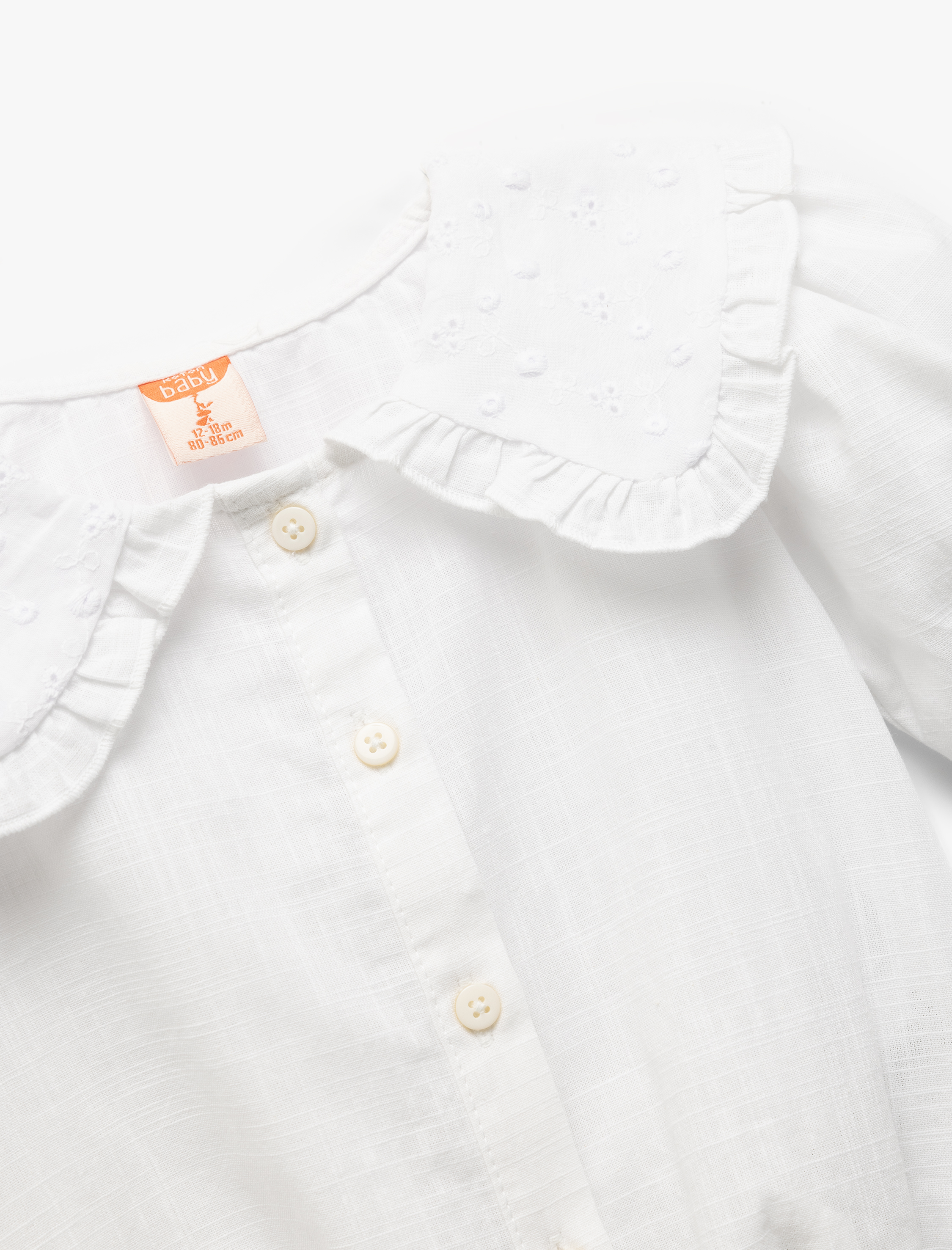  Kız Bebek Brodeli Kısa Kollu Pamuklu Bebe Yaka Gömlek