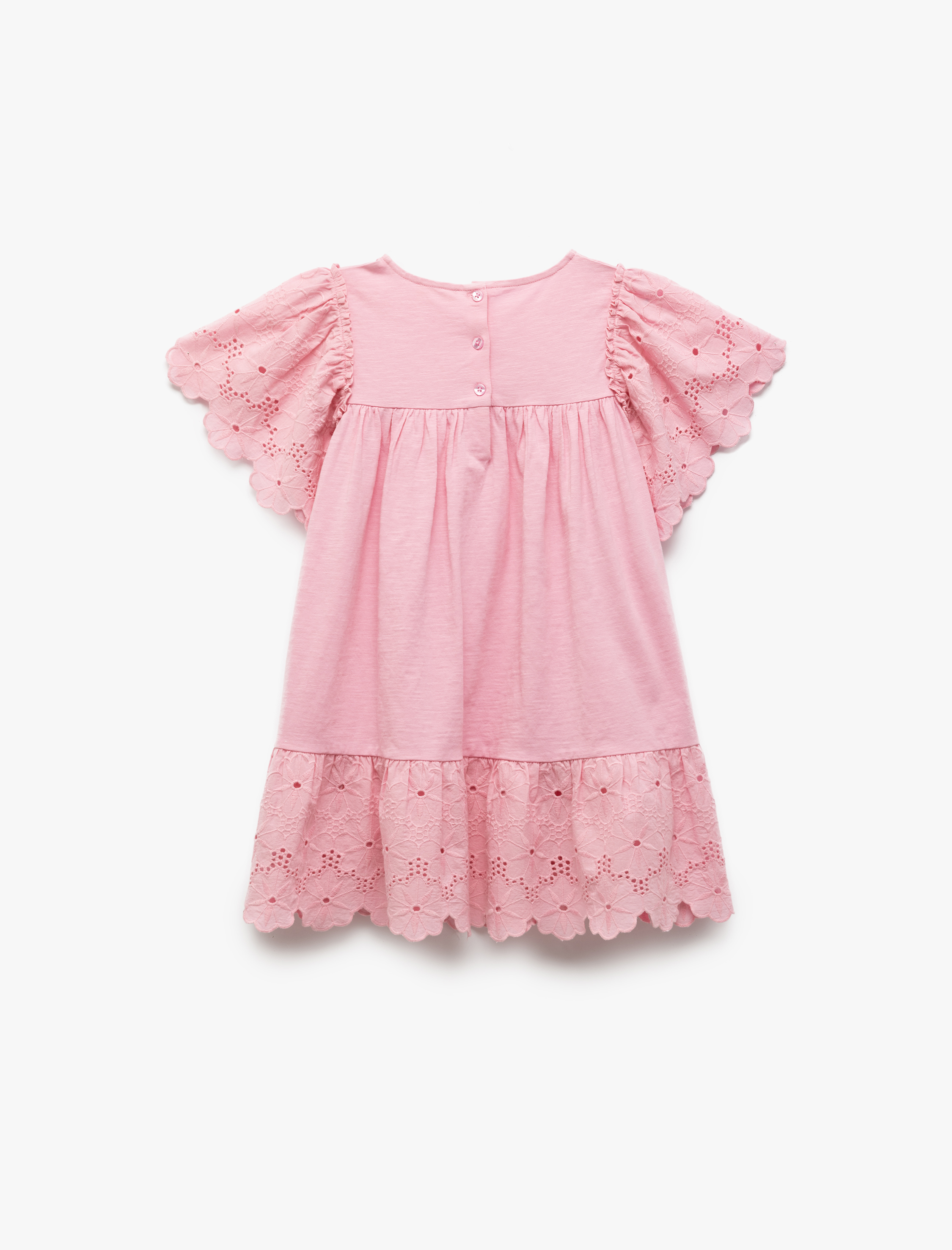  Kız Çocuk Kısa Kollu Bisiklet Yaka Brodeli Pamuklu Elbise