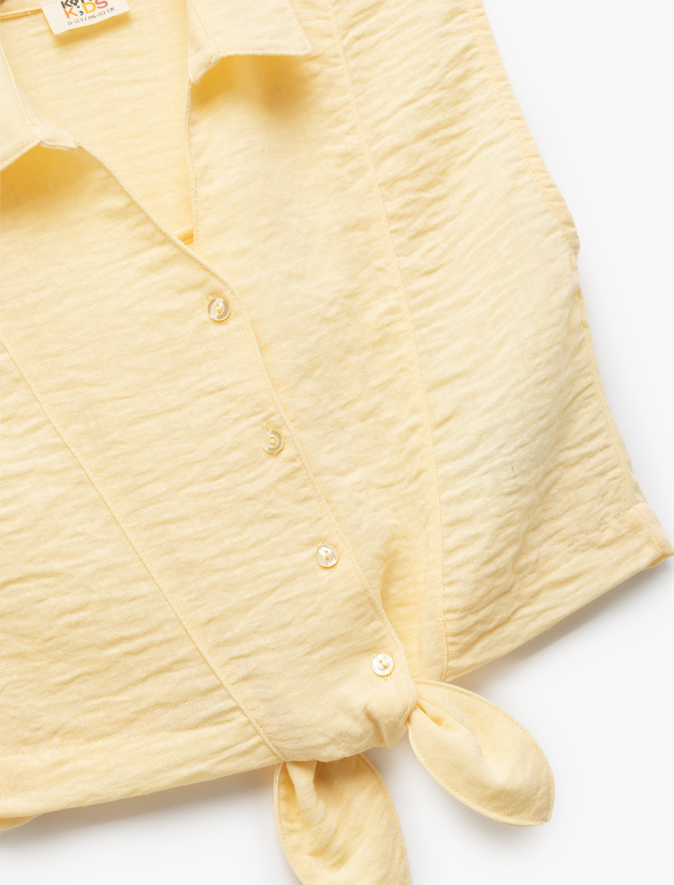  Kız Çocuk Bağlama Detaylı Düğmeli Kolsuz Gömlek