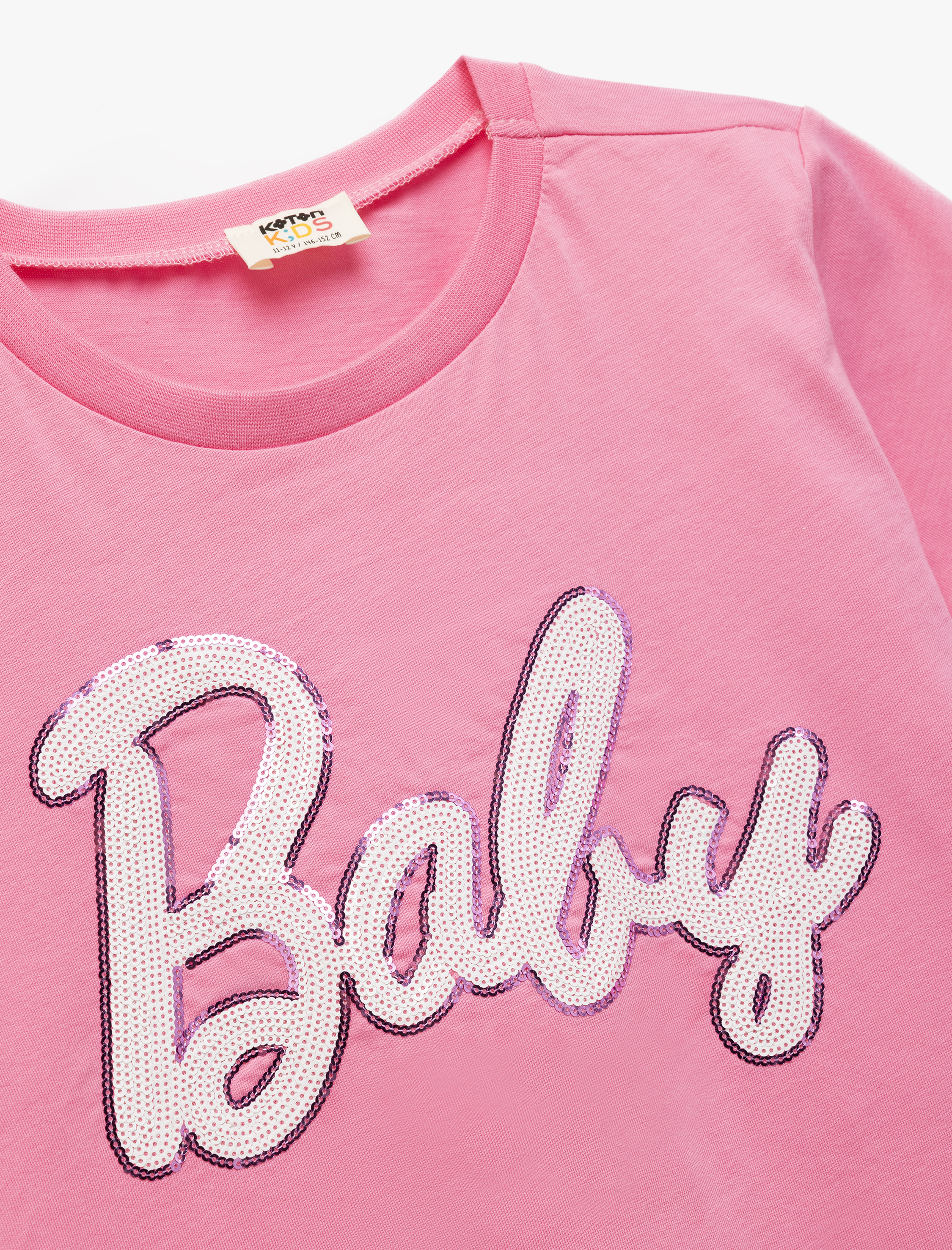  Kız Çocuk Nakış Detaylı Kısa Kollu Bisiklet Yaka Pamuklu Tişört