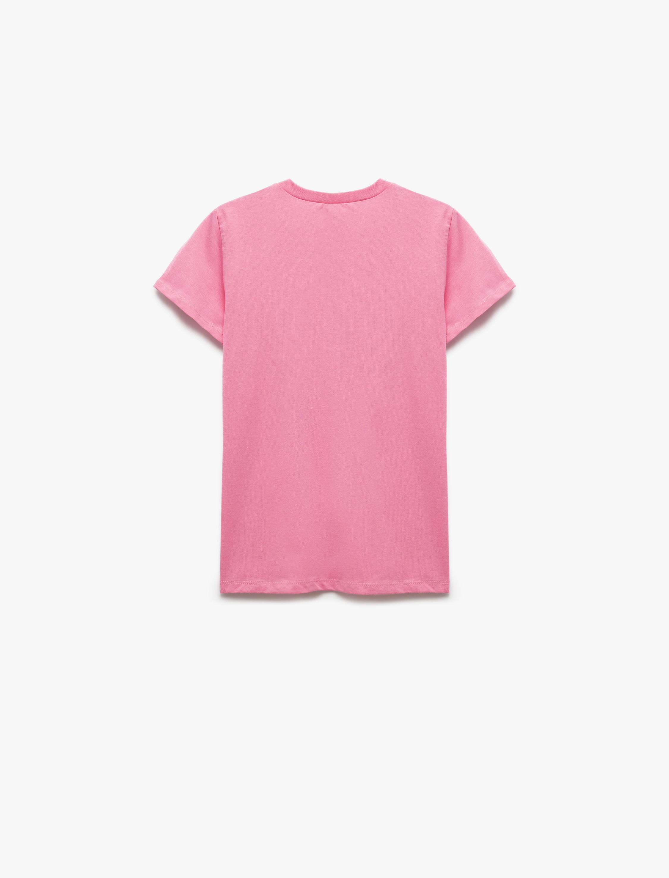  Kız Çocuk Nakış Detaylı Kısa Kollu Bisiklet Yaka Pamuklu Tişört