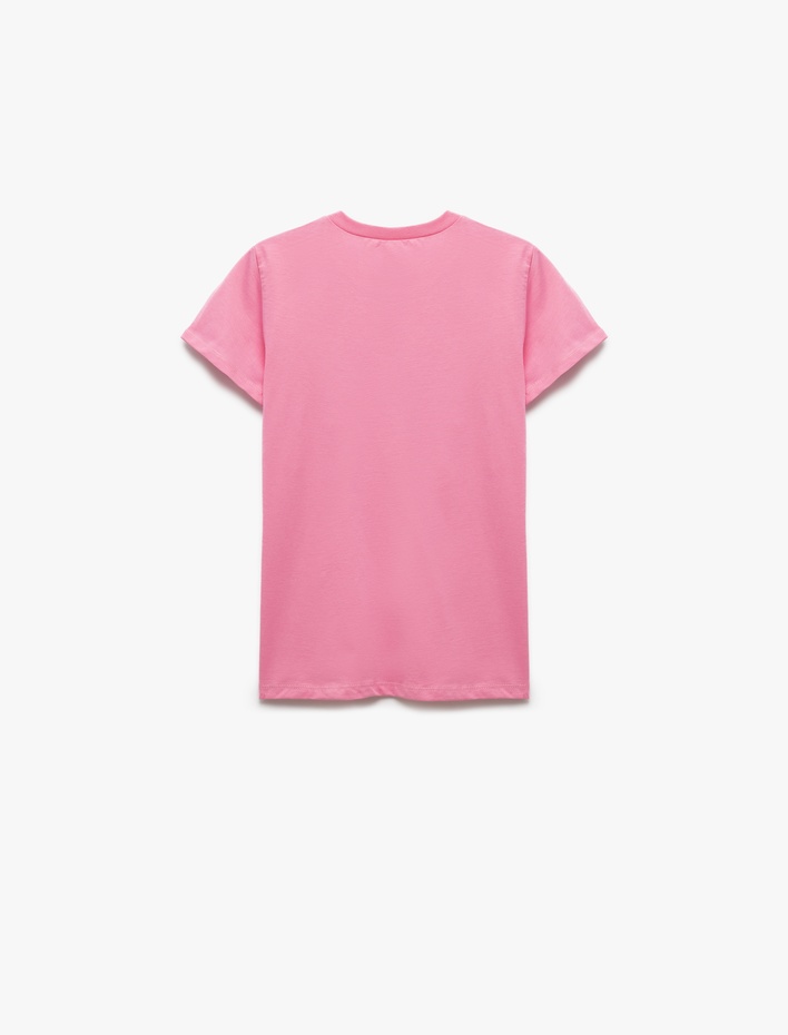 Kız Çocuk Nakış Detaylı Kısa Kollu Bisiklet Yaka Pamuklu Tişört