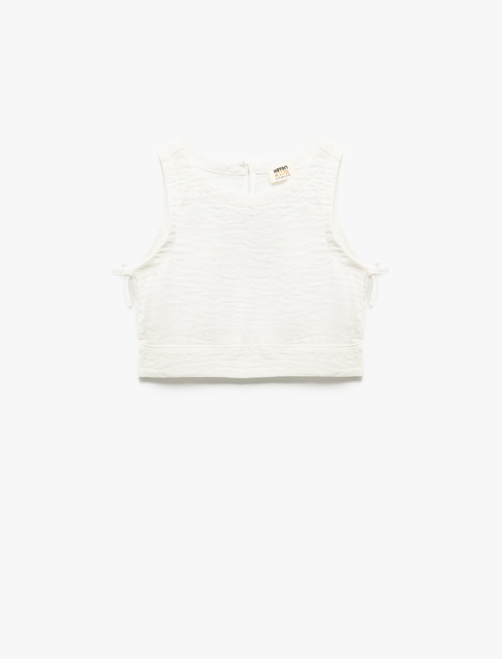 Kız Çocuk Bisiklet Yaka Dokulu Kolsuz Crop Bluz