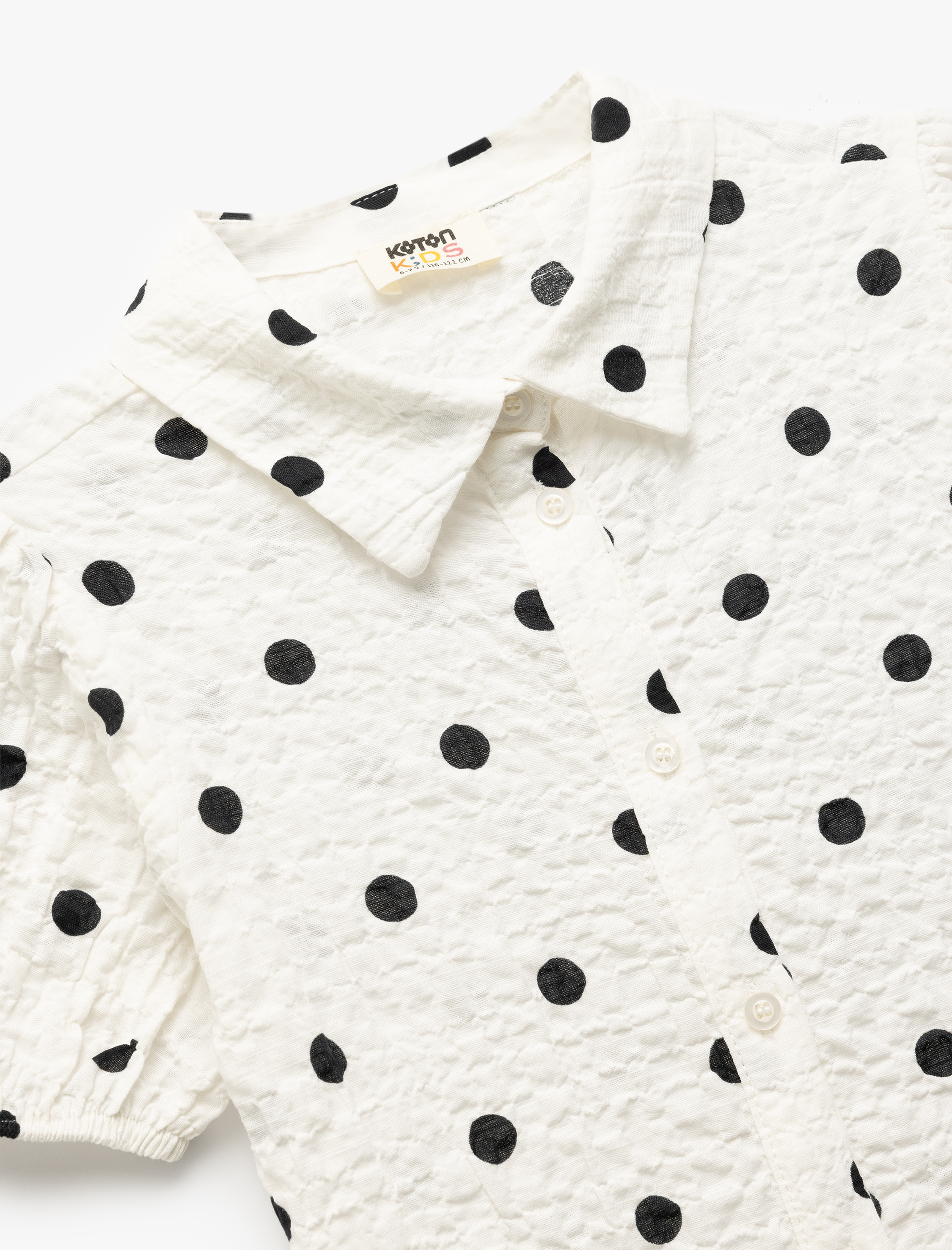  Kız Çocuk Pamuklu Kısa Kollu Puantiyeli Gömlek