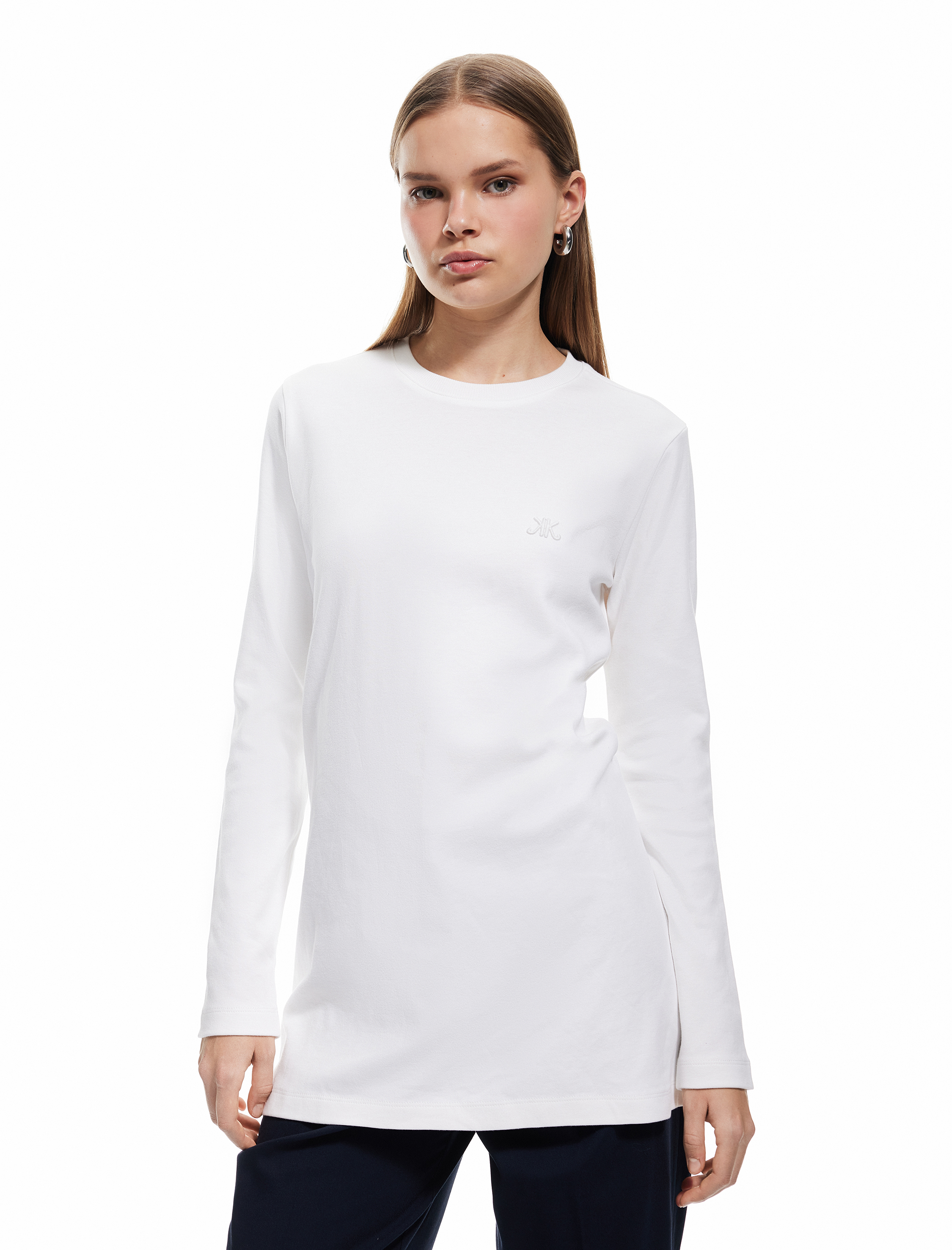   Pamuklu Uzun Kollu Bisiklet Yaka Basic Tişört