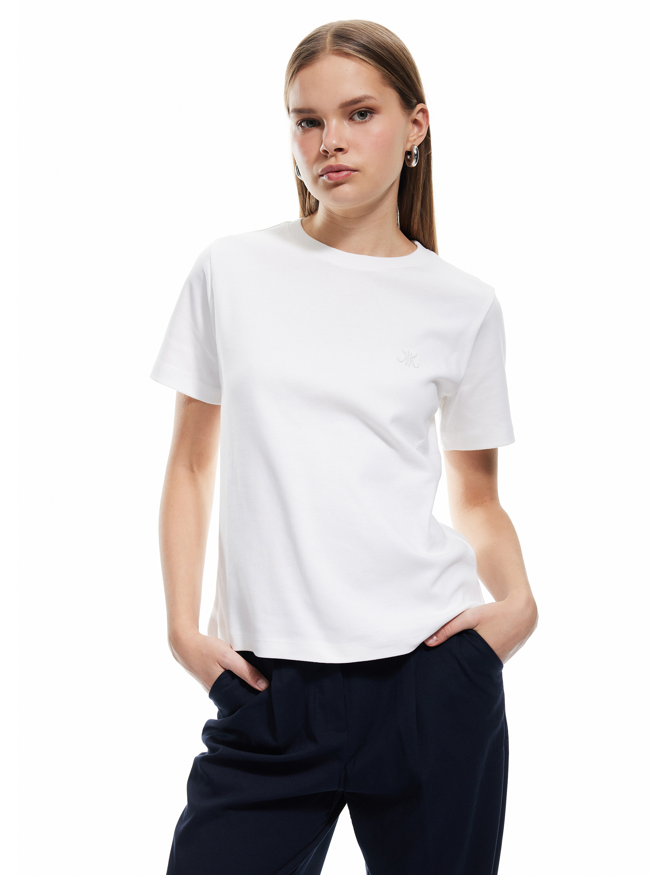   Pamuklu Kısa Kollu Bisiklet Yaka Basic Tişört