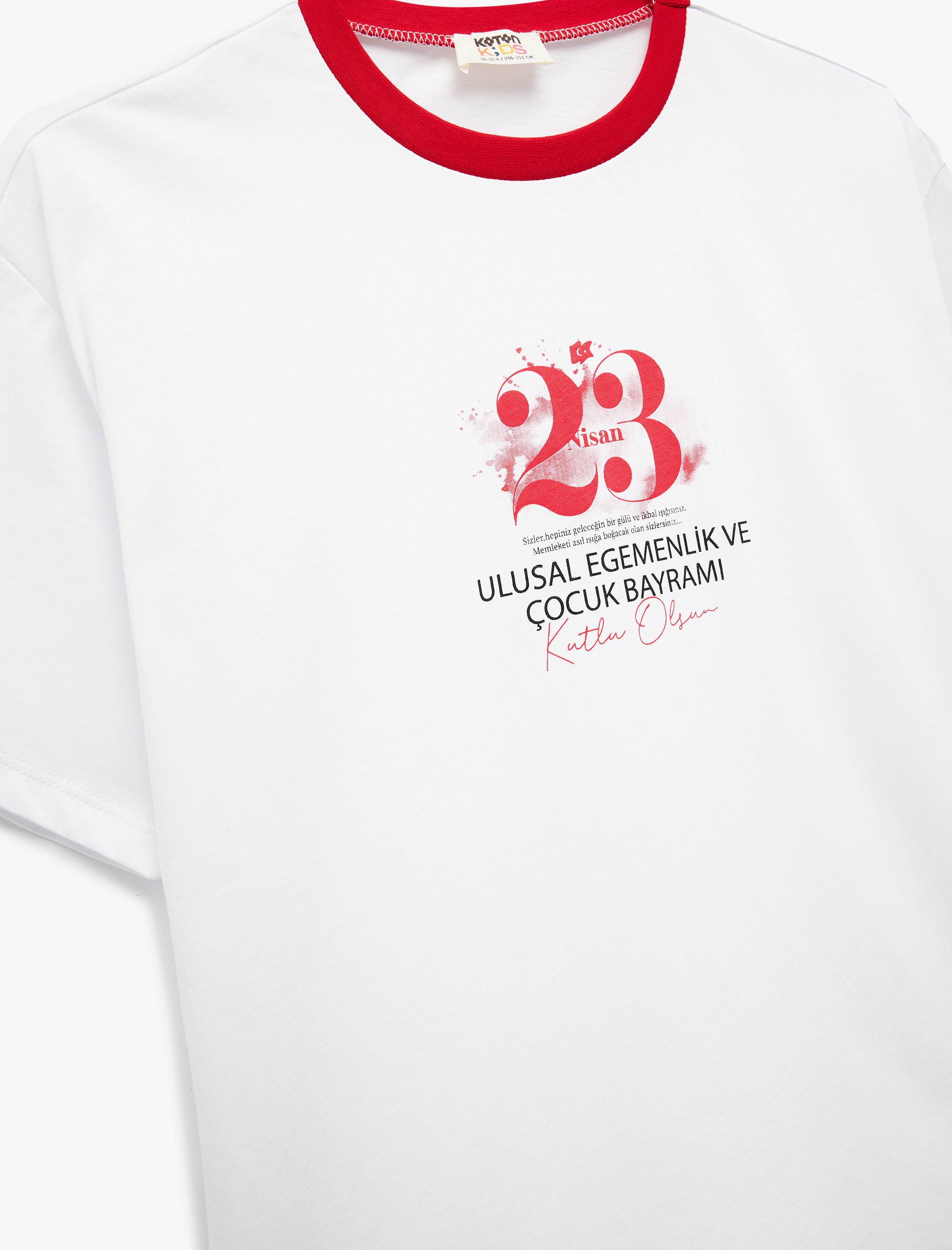  Erkek Çocuk Bisiklet Yaka Kısa Kollu 23 Nisan Baskılı Pamuklu Tişört