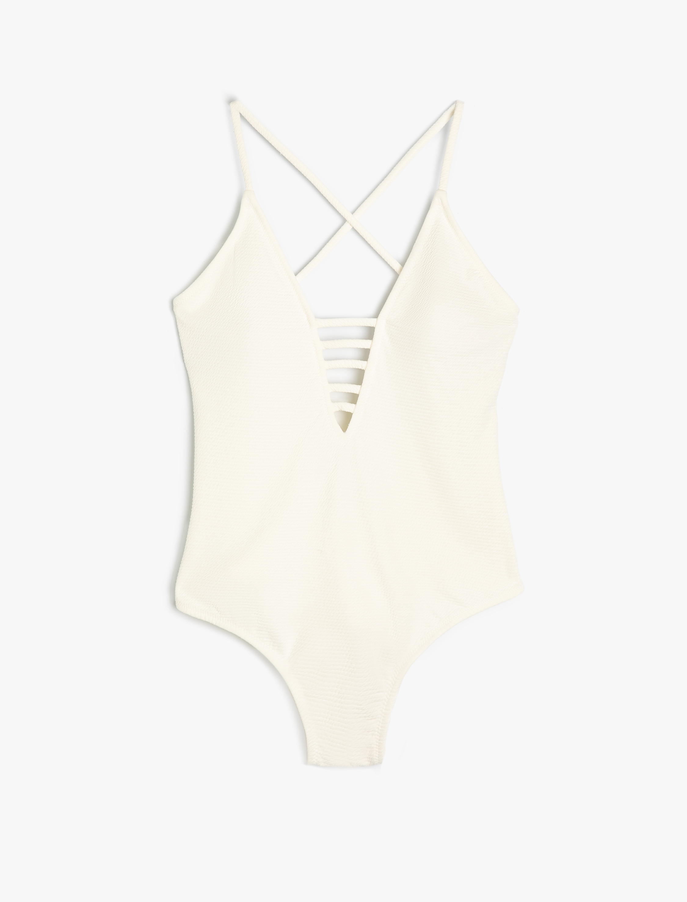   Derin V Yaka Mayo Biye Detaylı Dokulu Askılı Kaplı