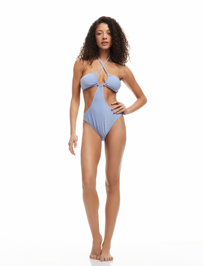  Mayokini Halter Yaka Parlak Arkası Kopçalı Astarlı