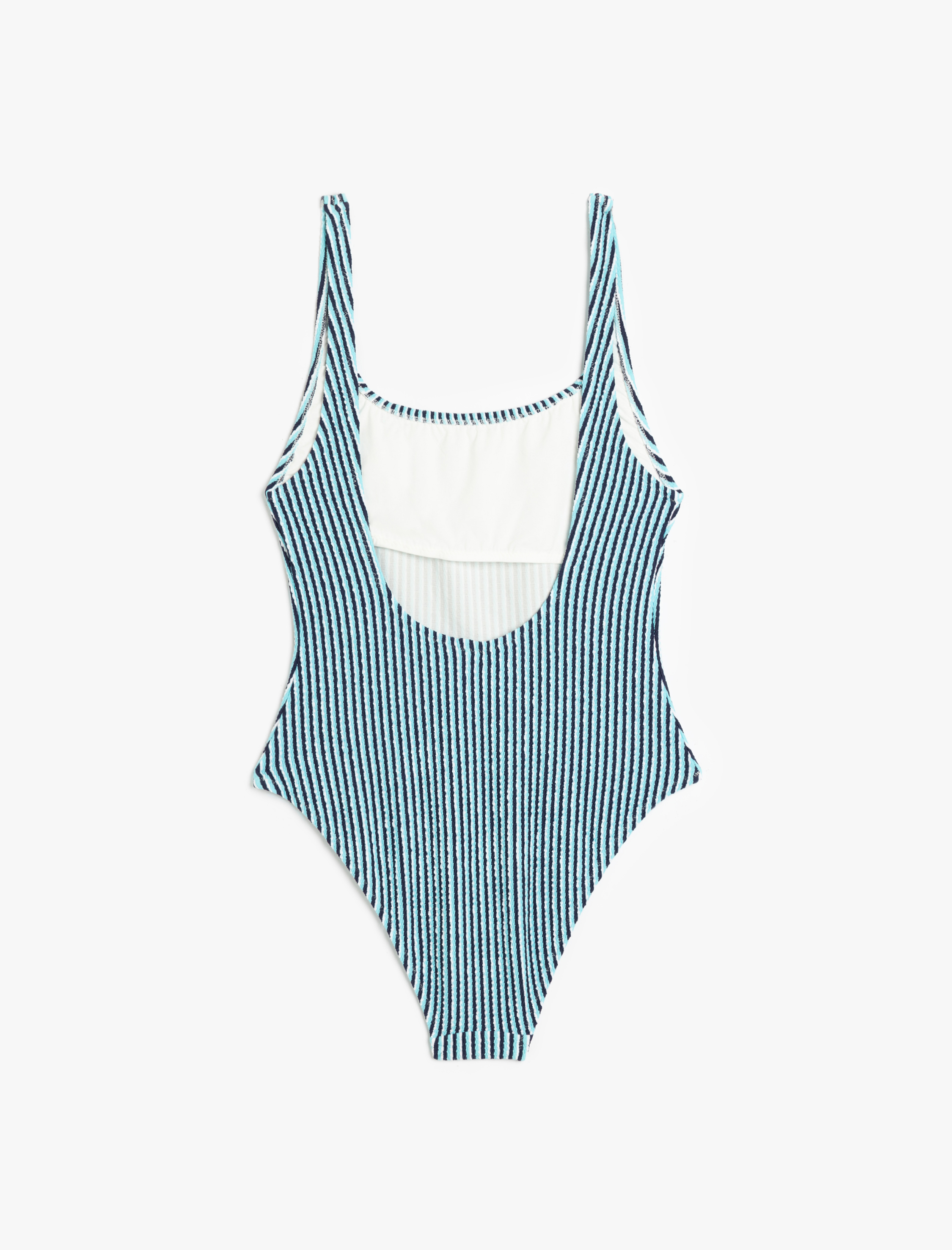   Kalın Askılı Dokulu Fit Çizgili Mayo