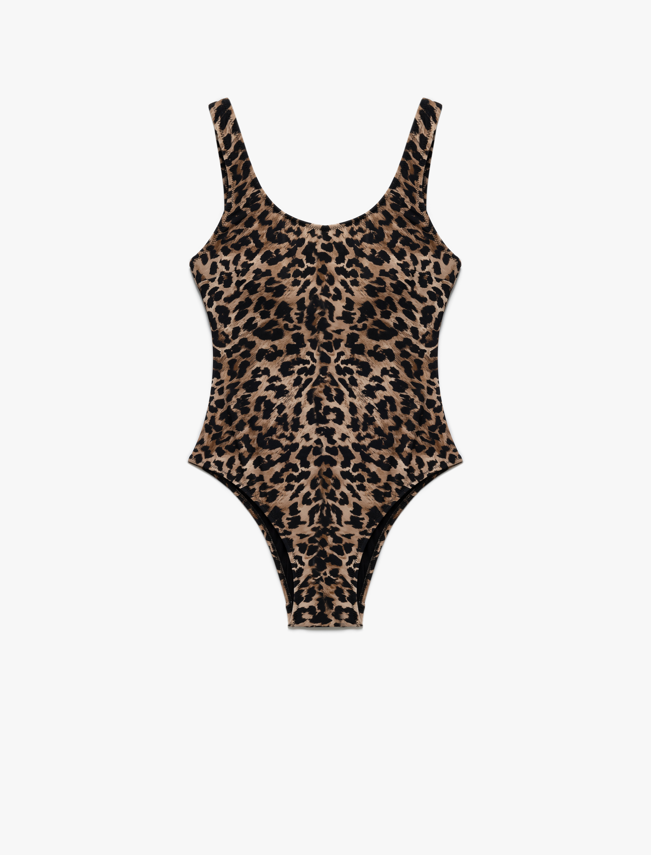   Mat Kumaş Kalın Askılı Leopar Desenli Mayo