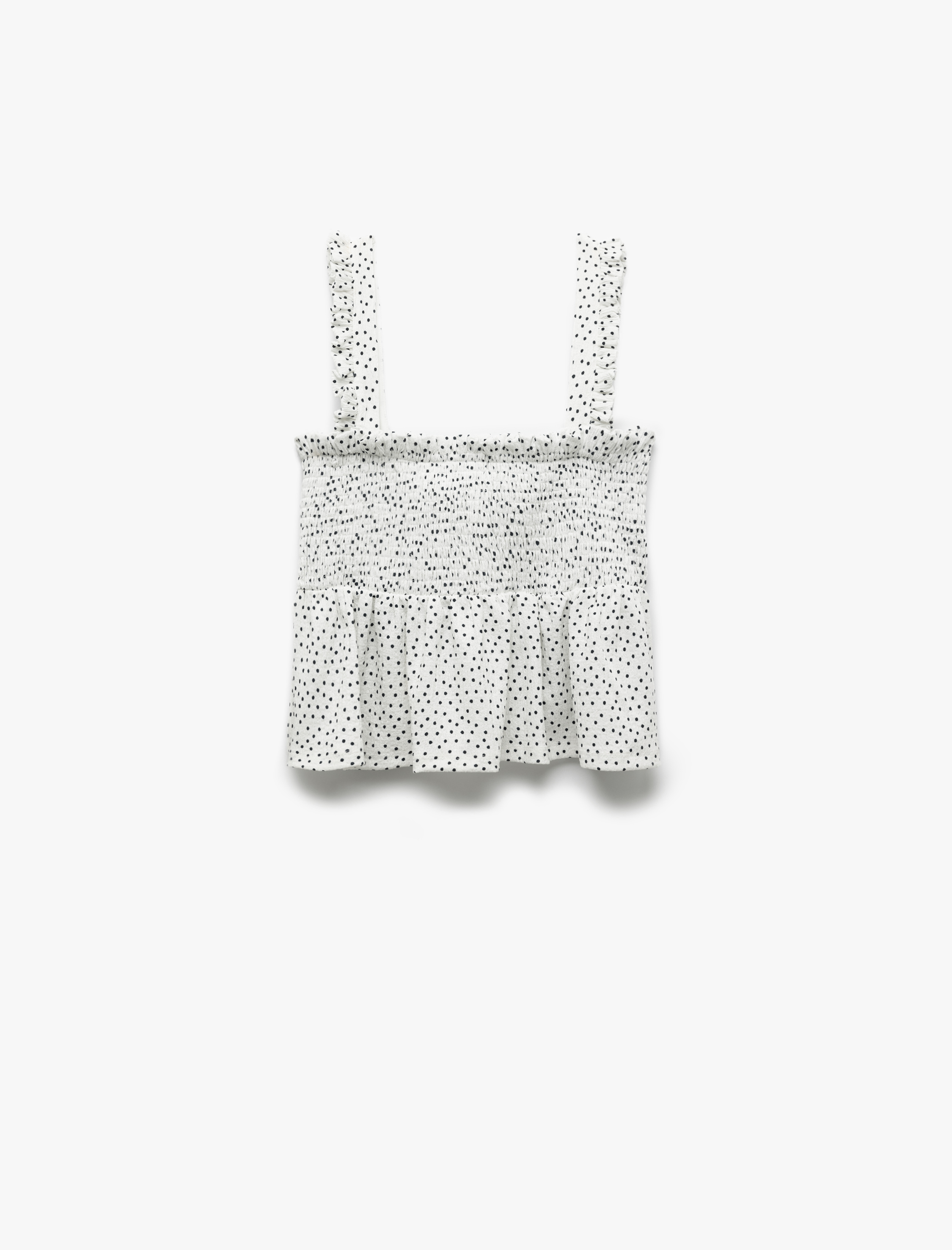   Gipeli Kare Yaka Kolsuz Puantiyeli Askılı Fırfırlı Bluz