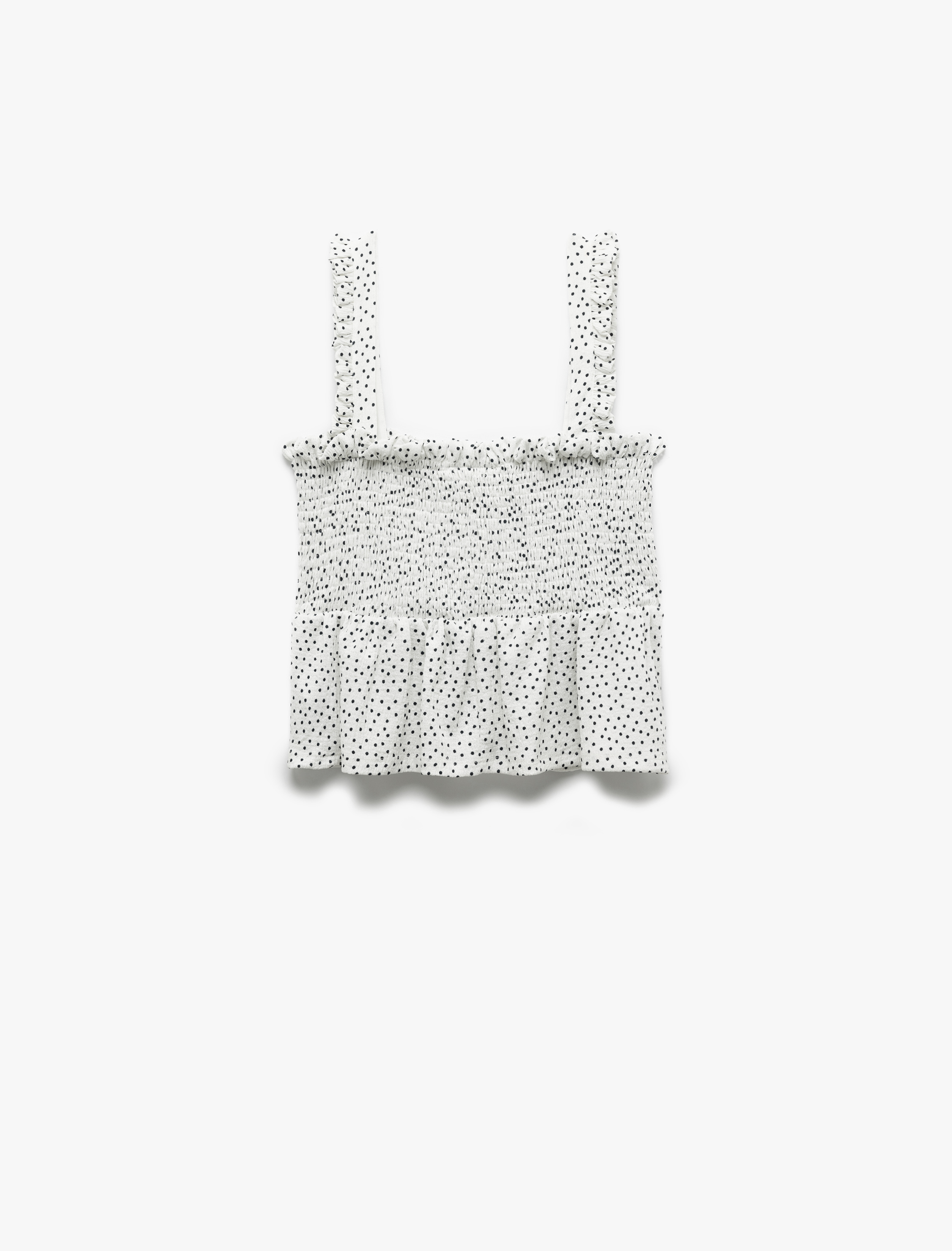   Gipeli Kare Yaka Kolsuz Puantiyeli Askılı Fırfırlı Bluz